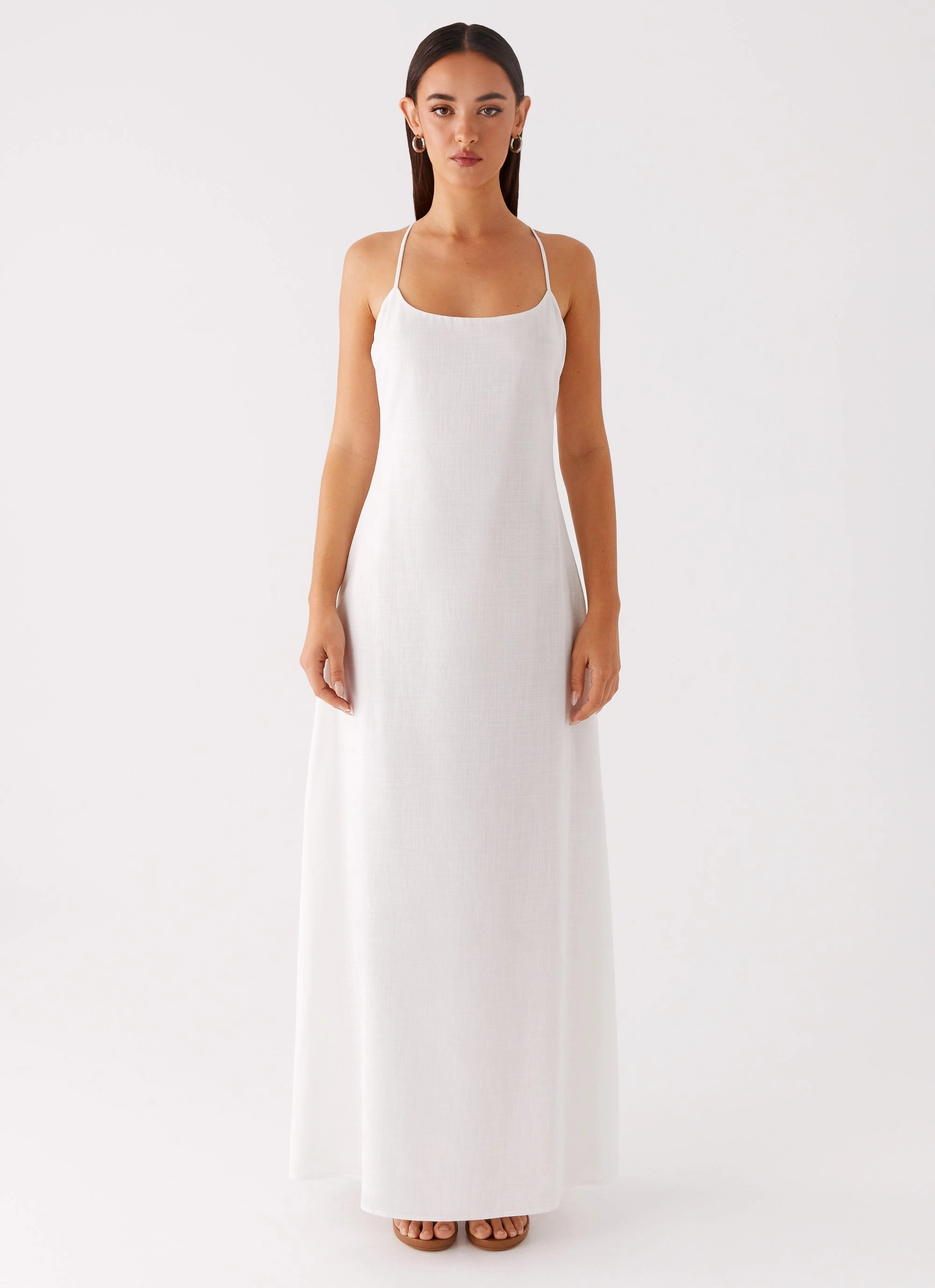 Madeleine Scoop Neck Maxi Dress - Off White Contemporary Fit