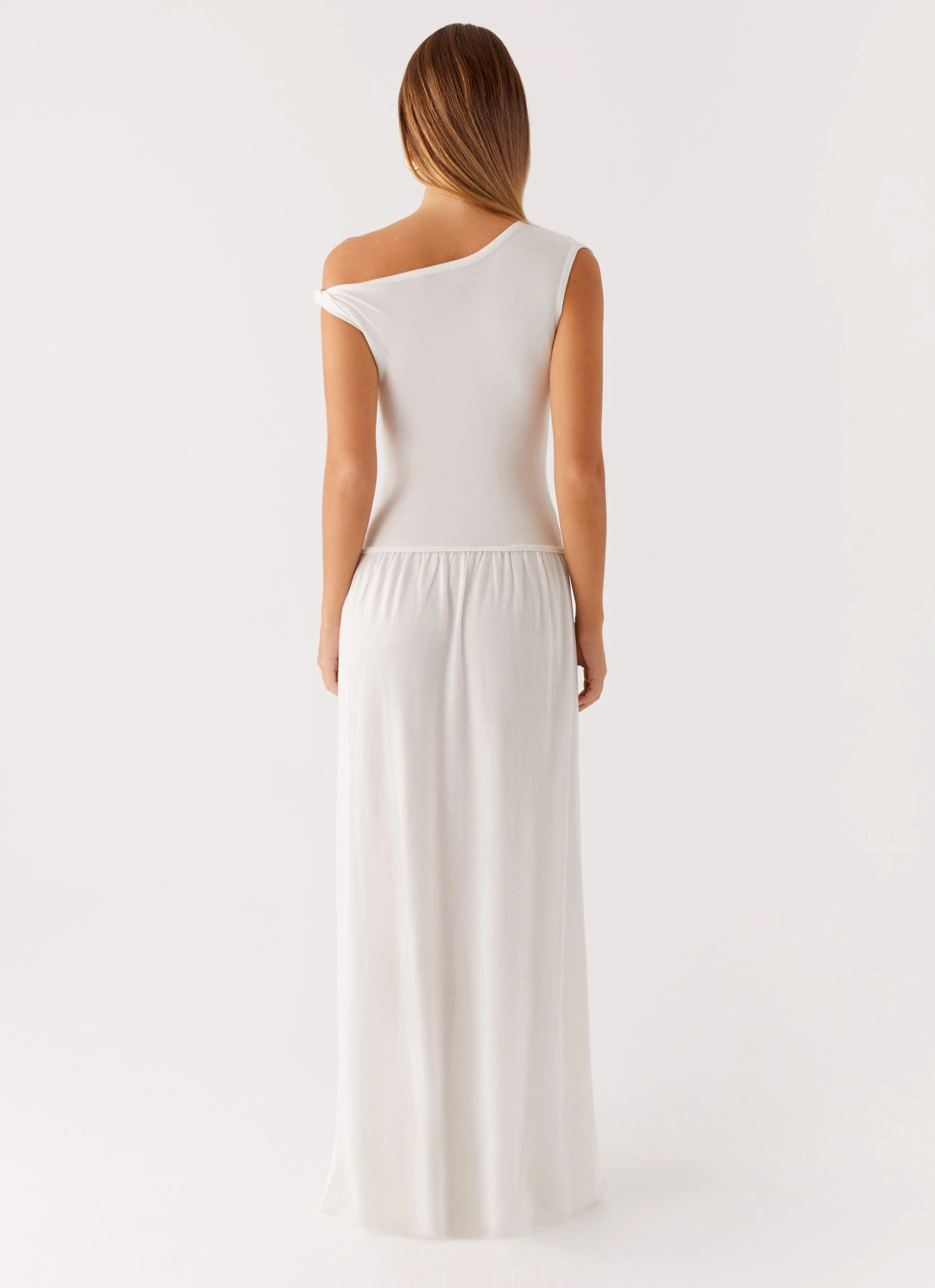 Ardella One Shoulder Maxi Dress - Ivory Pop Texture Applique-Detail