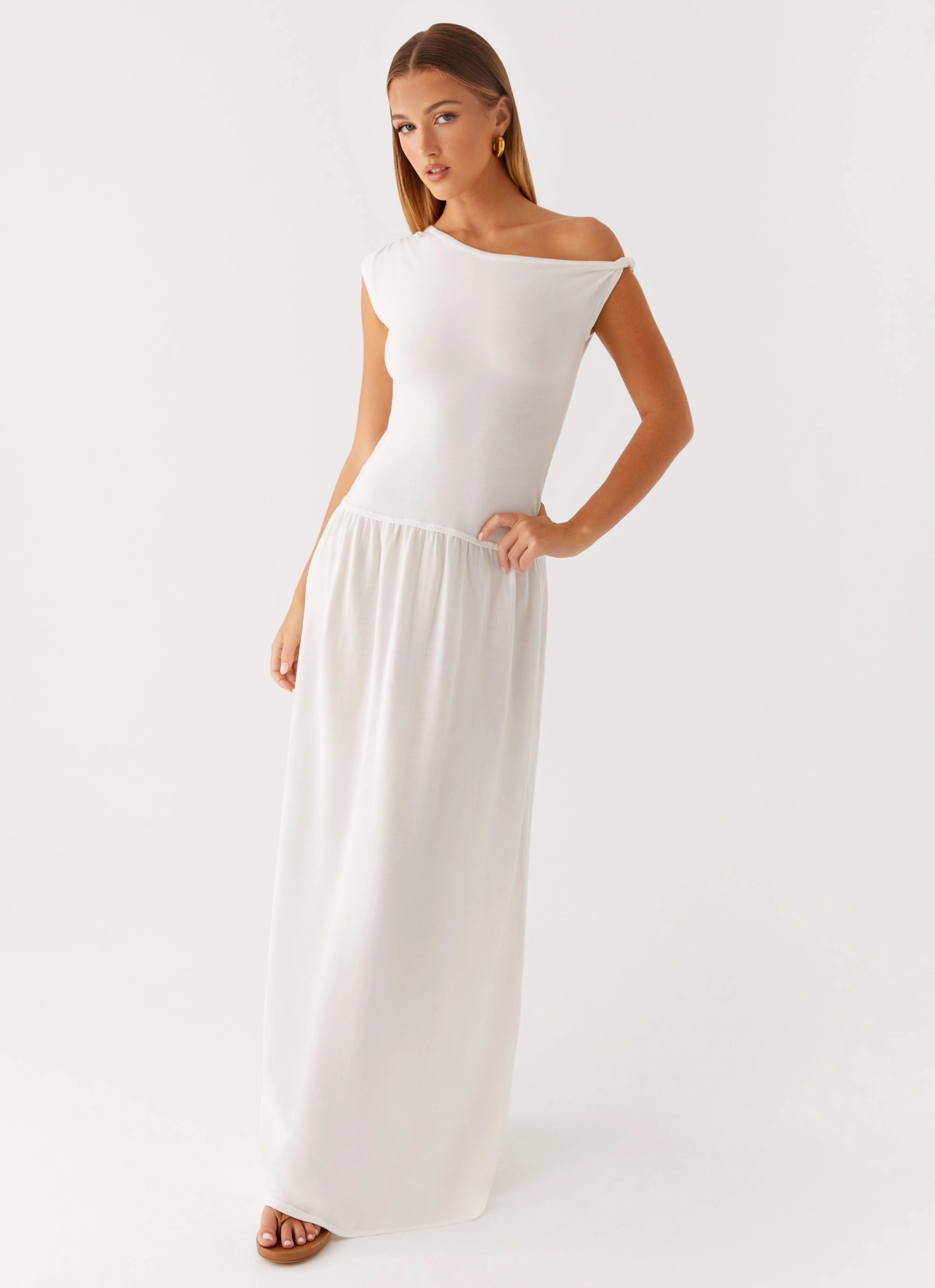 Flow Sleeve Ardella One Shoulder Maxi Dress - Ivory