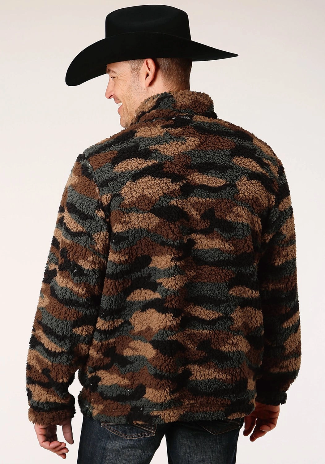 Roper Mens Brown Camo Polyester Polar Fleece Jacket Sleek Layer Fit