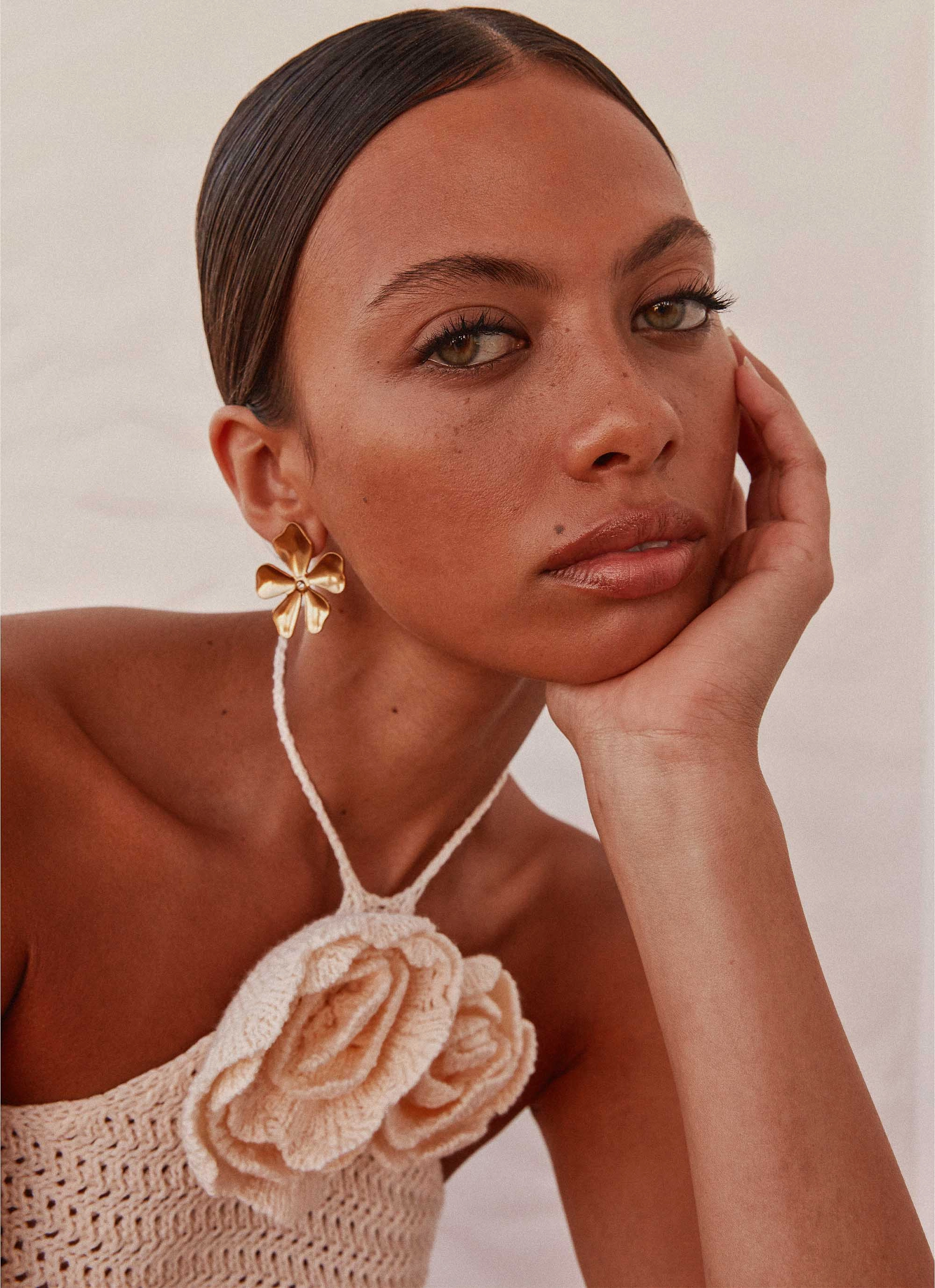 athletic style Pool Party Outfit Maia Rose Crochet Top - Ivory