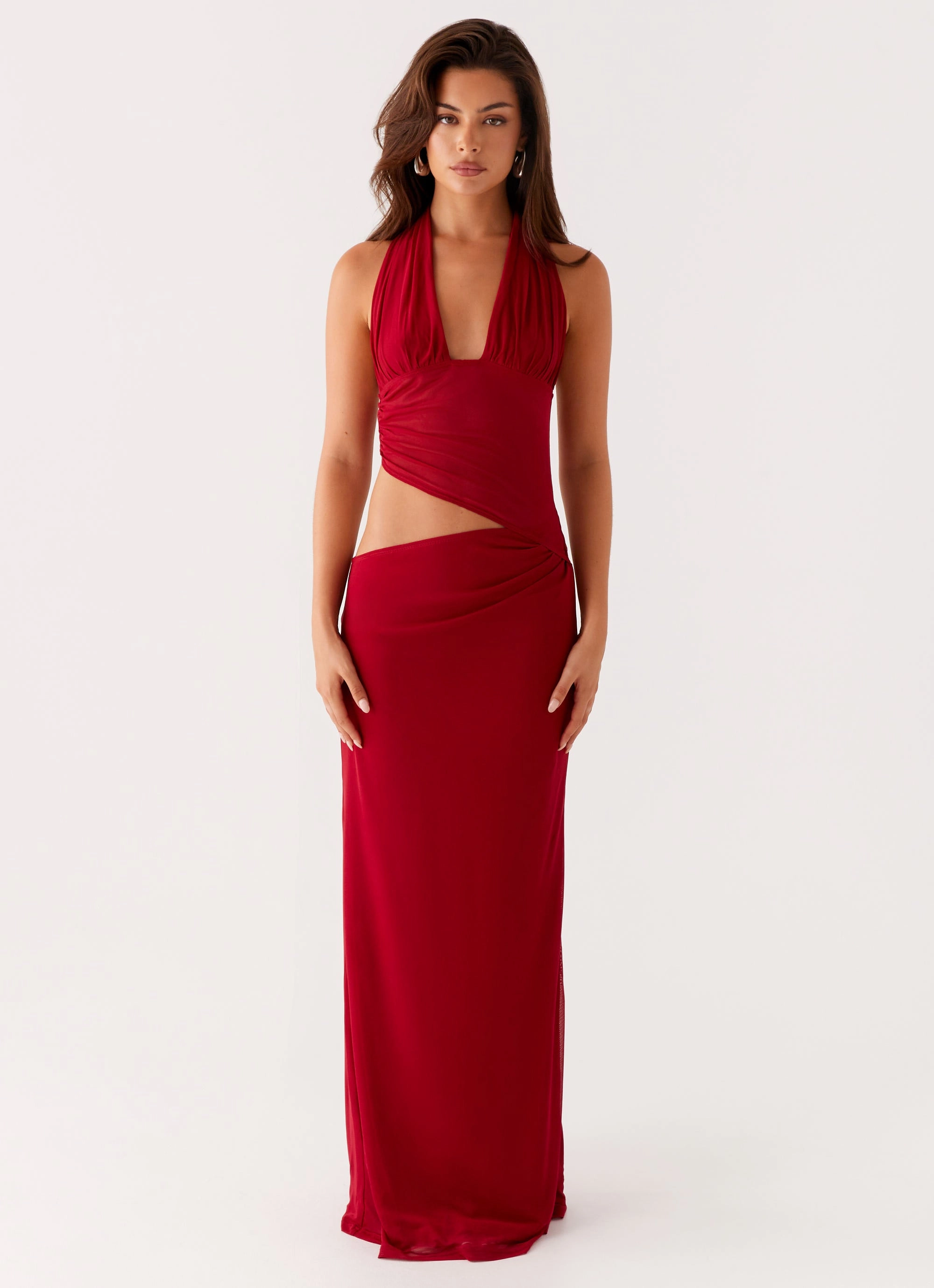 Warm and Cozy Winter Protection Wear Main Act Halter Maxi Dress - Raspberry