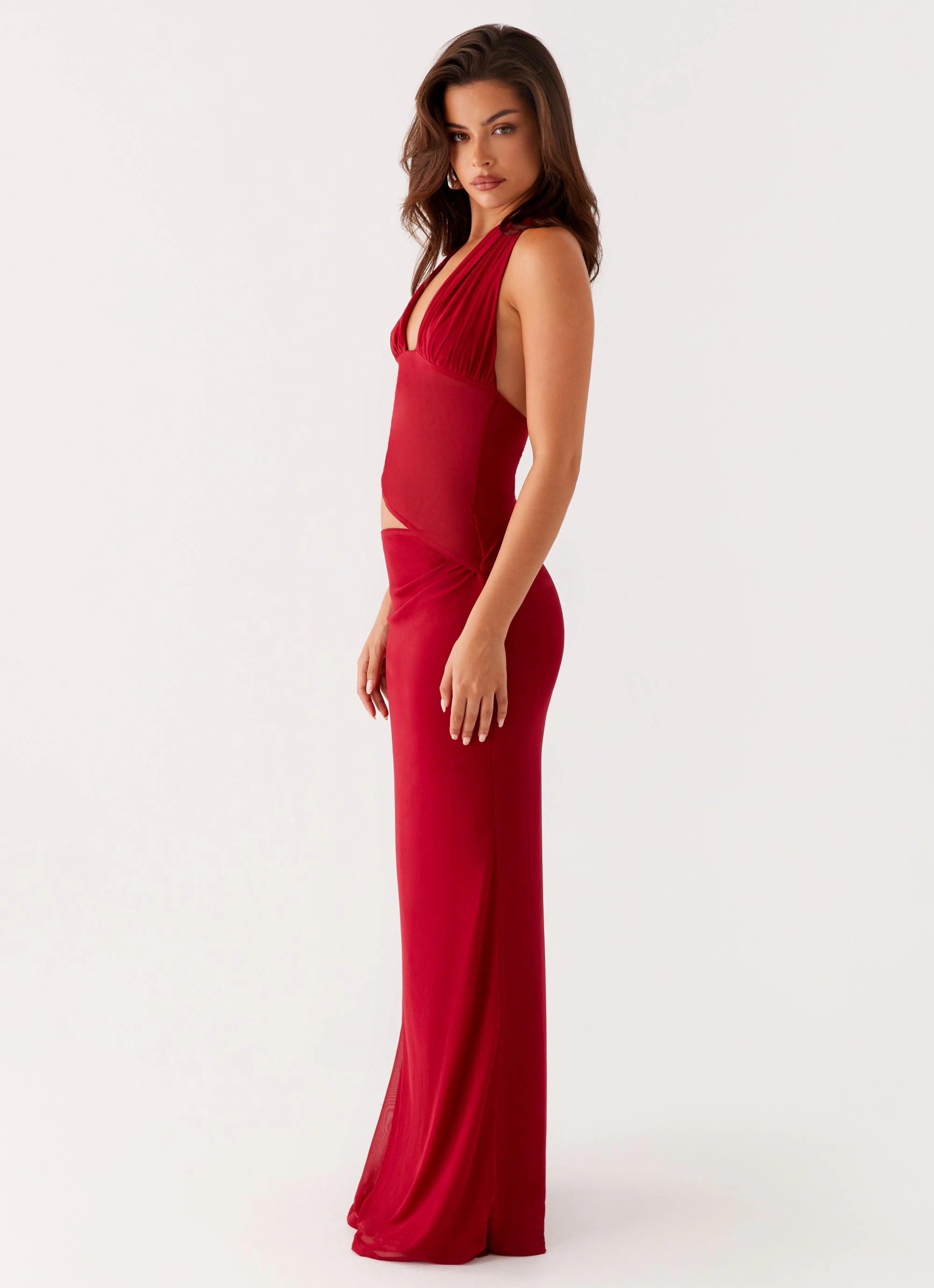 Lightweight Design Quilted Coat Main Act Halter Maxi Dress - Raspberry