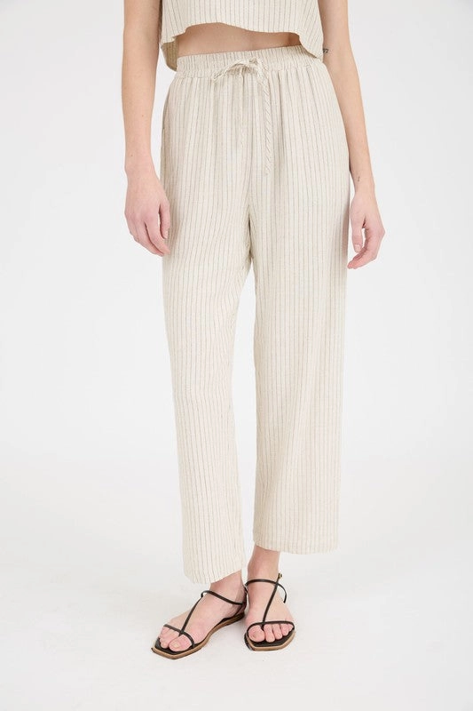 MALIA PINSTRIPE DRAWSTRING STRAIGHT LEG LINEN PANTS Daywear