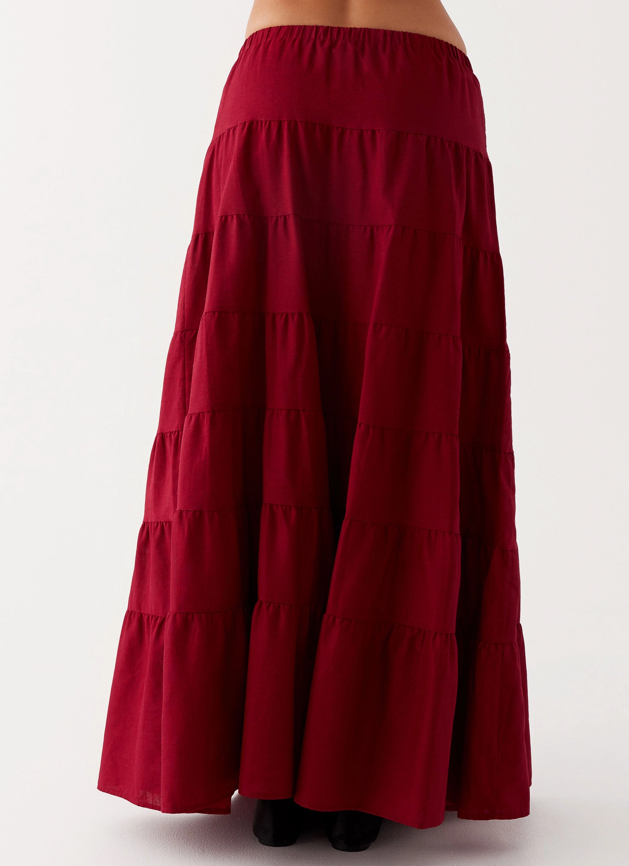 Quick Fasten Buckles Layered construction Mariella Linen Maxi Skirt - Maroon