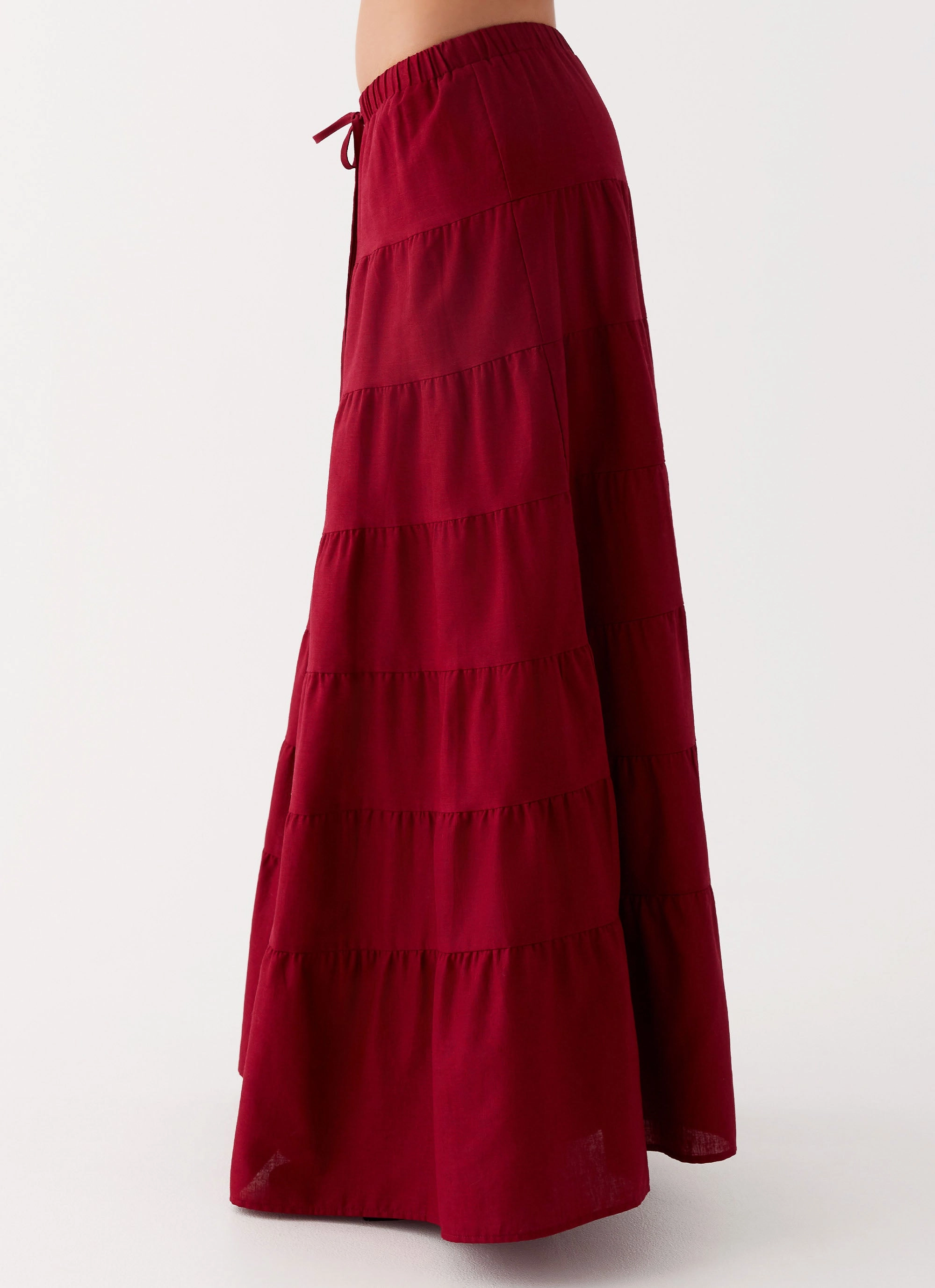 Family Pool Day Soft Elasticity Mariella Linen Maxi Skirt - Maroon