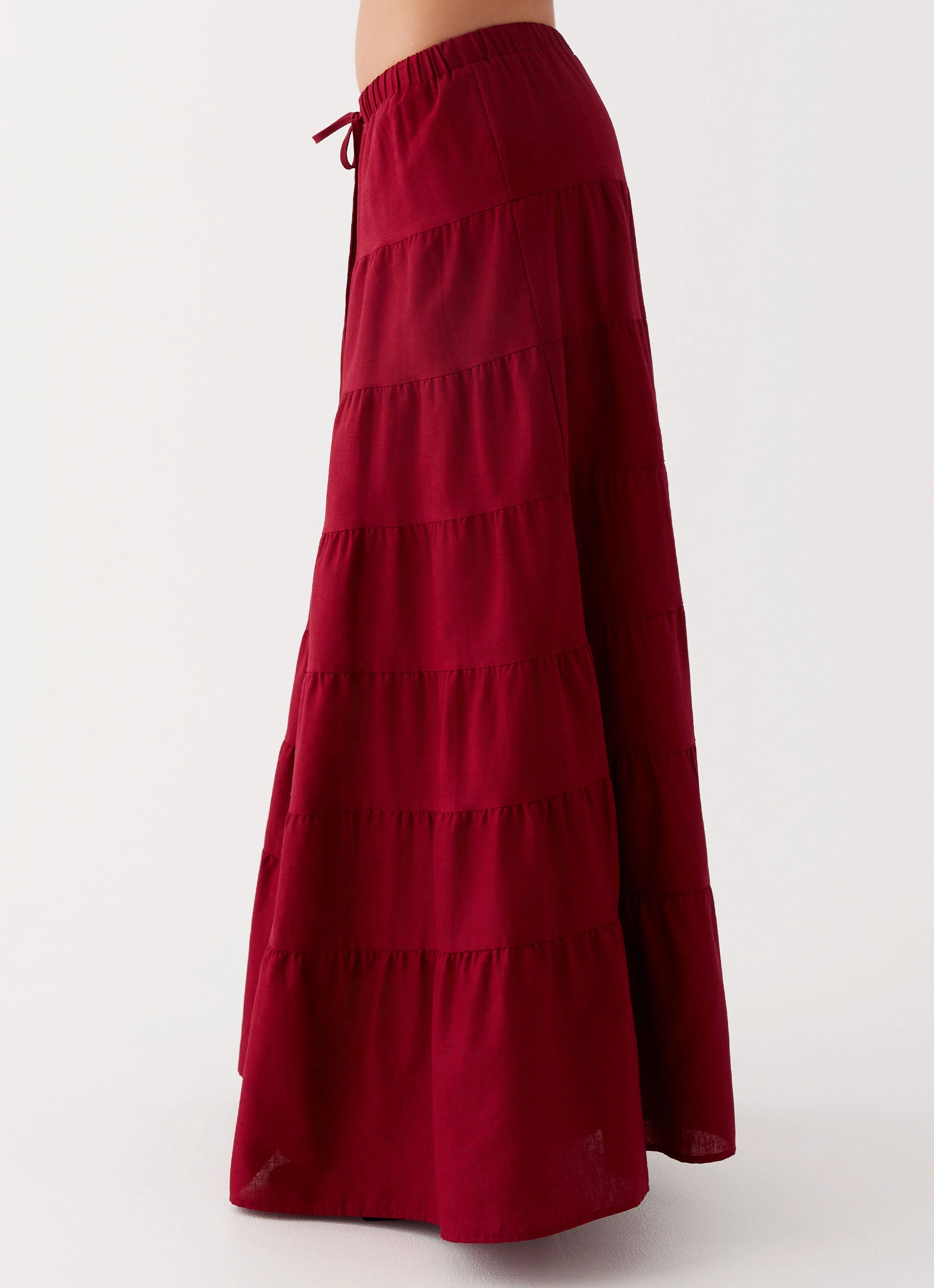 Chilly Wear Lightweight Knit Mariella Linen Maxi Skirt - Maroon