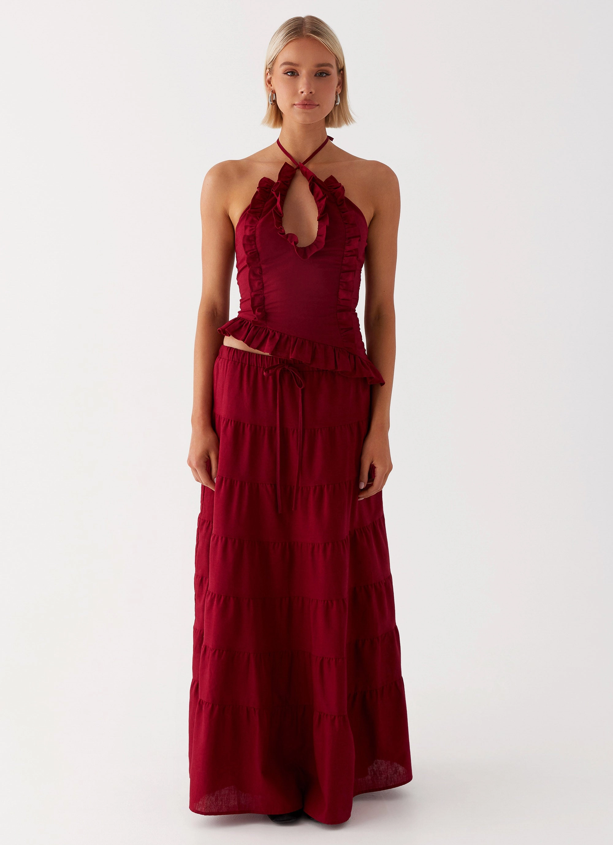 Quick Release Clasps Mariella Linen Maxi Skirt - Maroon