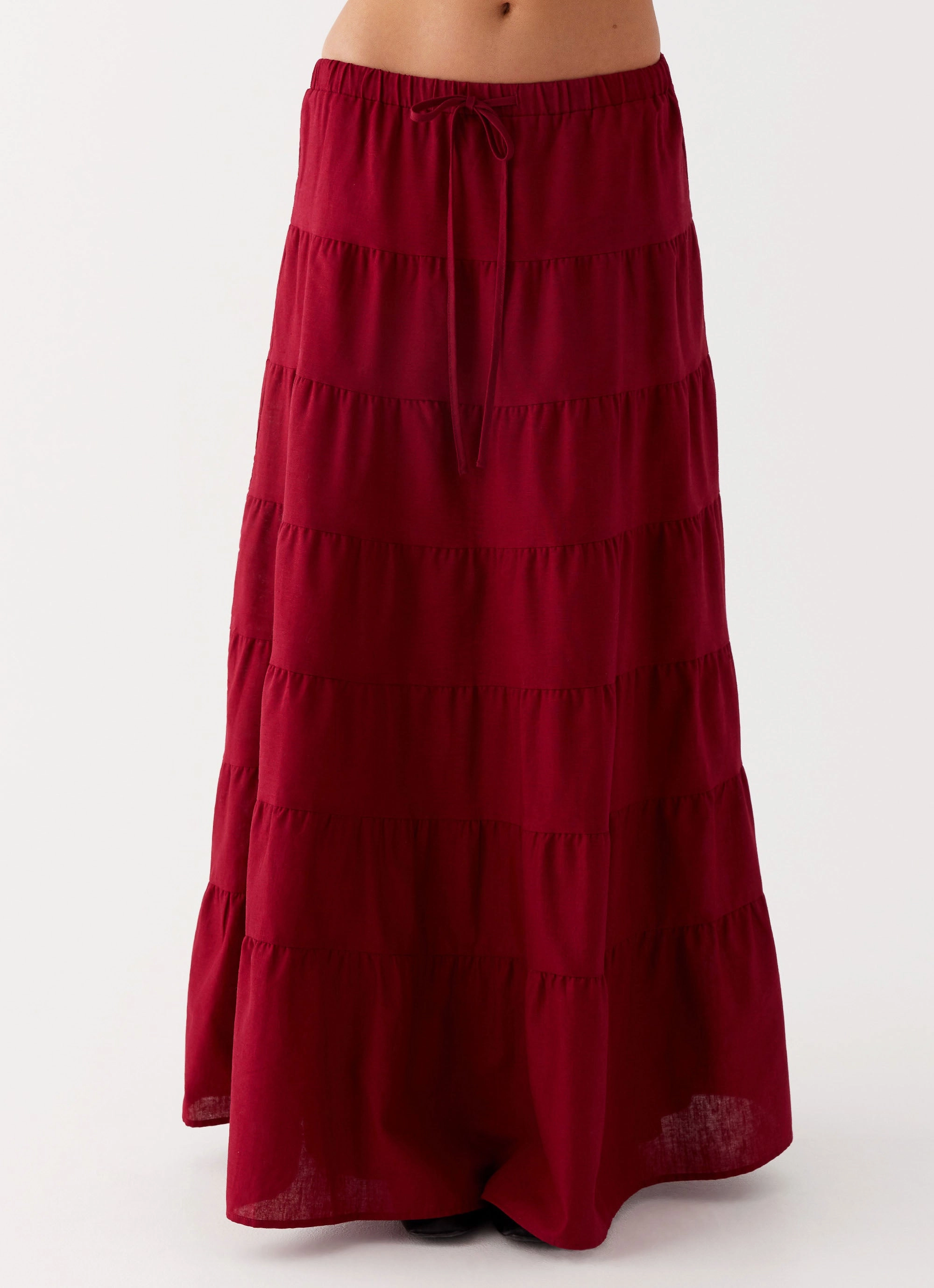 Style Moment Mariella Linen Maxi Skirt - Maroon