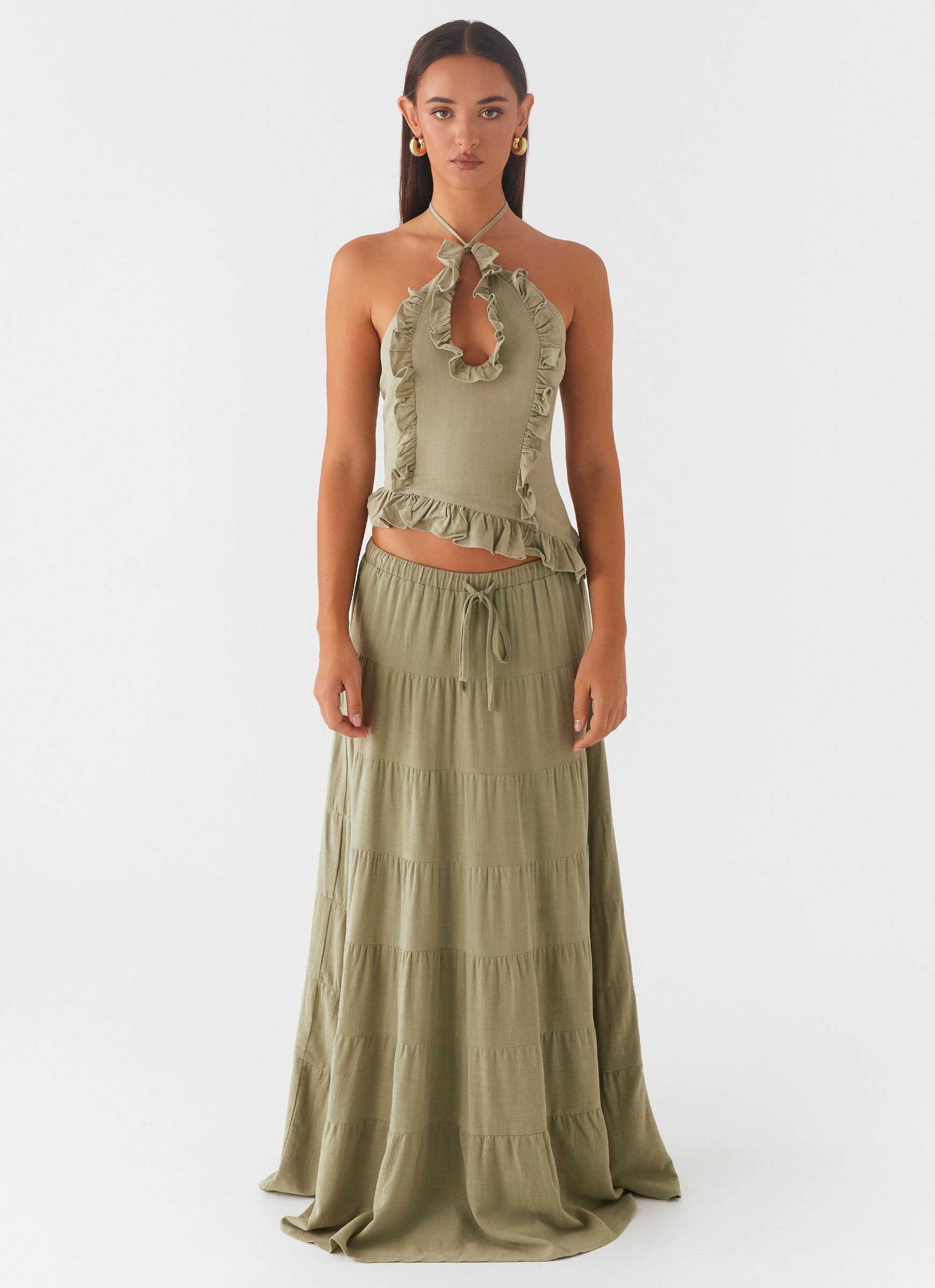 Machine-washable Mariella Linen Maxi Skirt - Sage