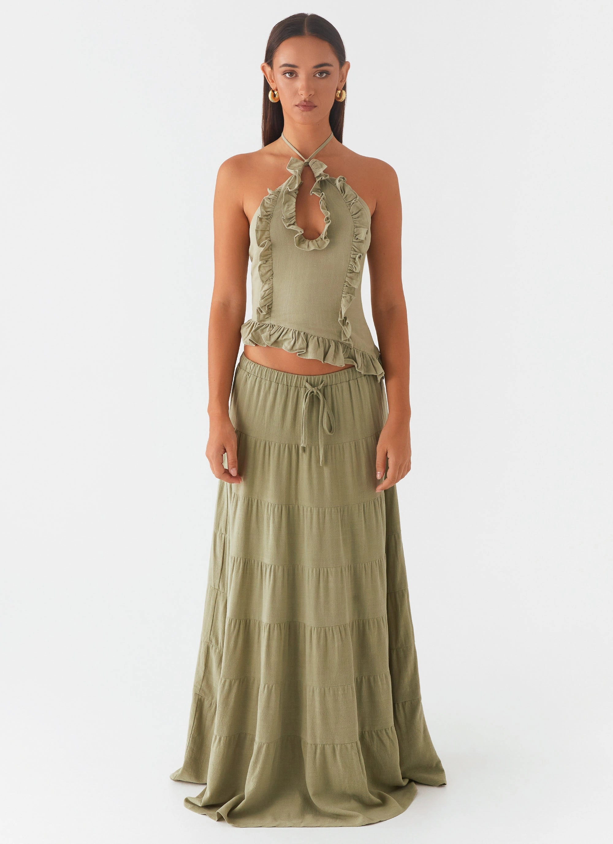 Micro Gauge Knitting Mariella Linen Maxi Skirt - Sage