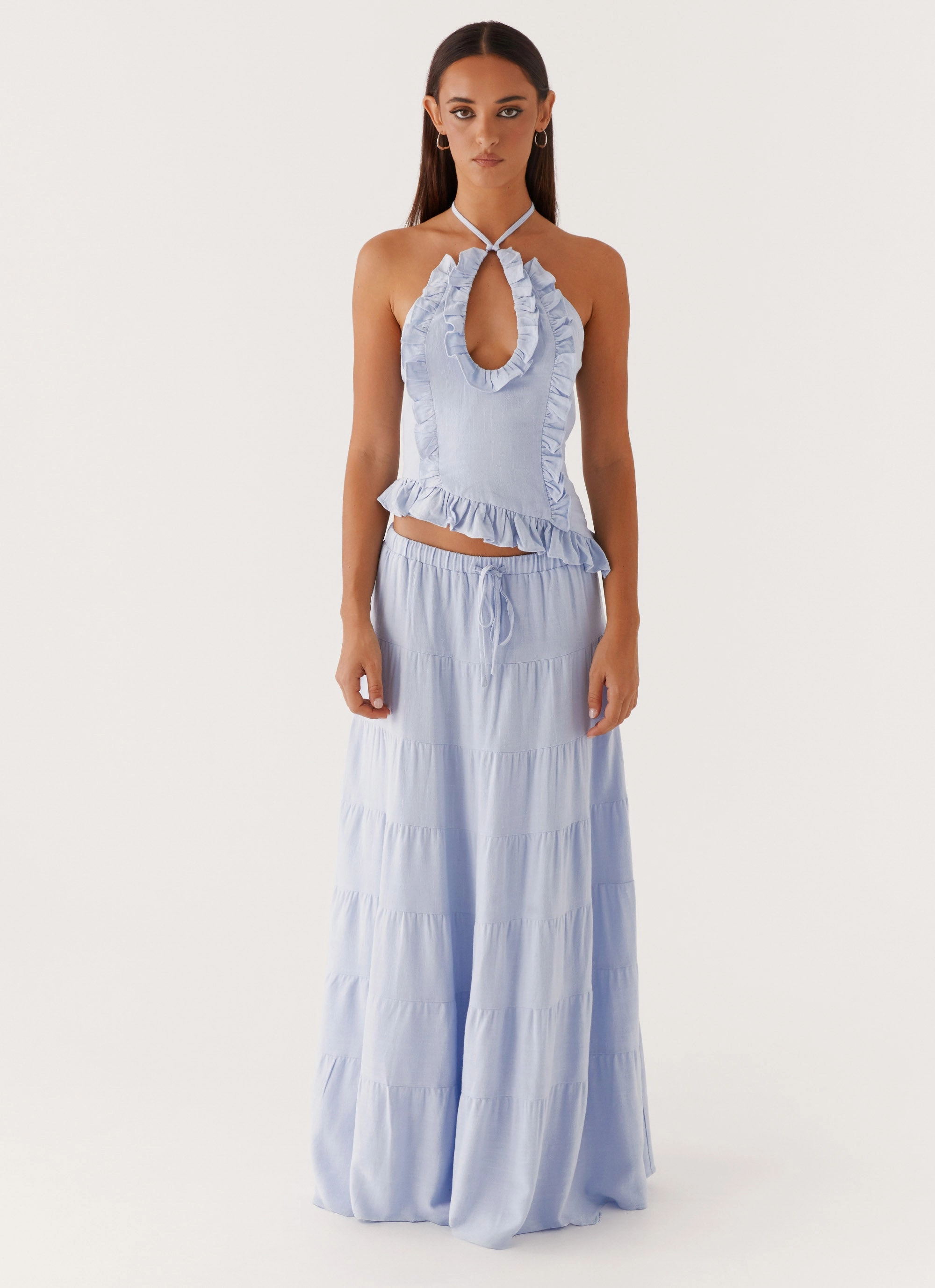 UniversalFit Distressed Texture Mariella Linen Top - Blue