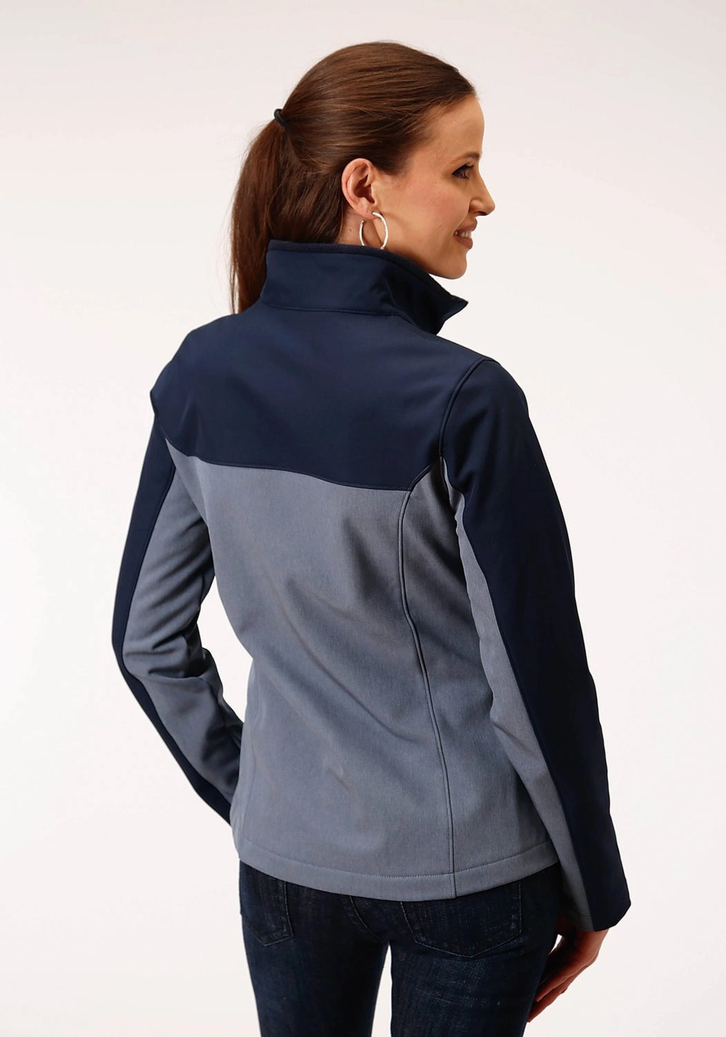 Stand Collar Clean Fit Design Roper Womens Navy/Grey Polyester Softshell Pieced Jacket
