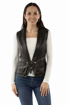 Scully Womens Edgy Whipstitch Black Leather Leather Vest Minimal Detailing Sporty Fit