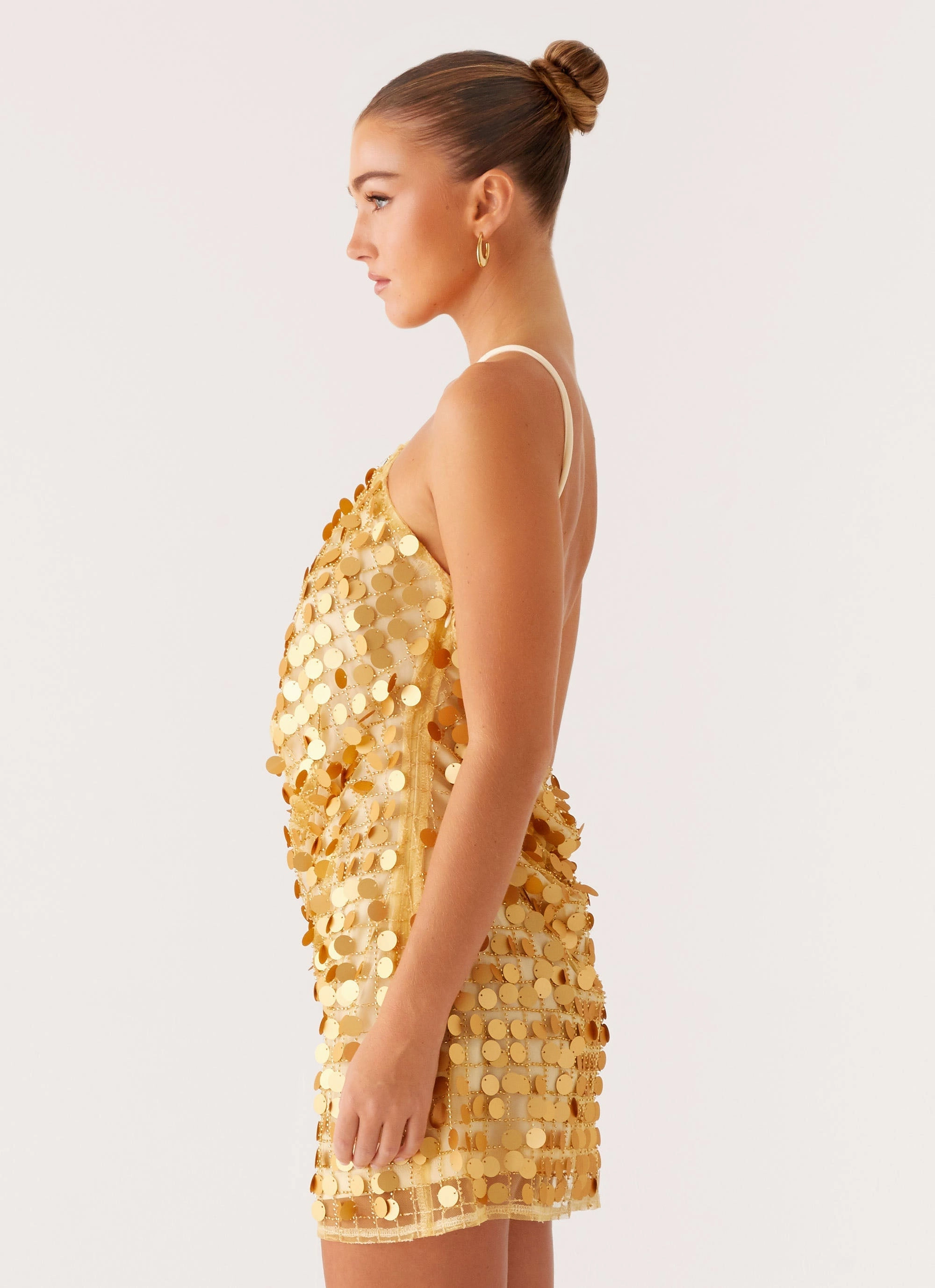 Xander Sequin Mini Dress - Gold Button-front