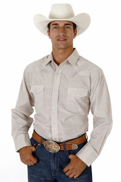 Roper Mens Tan Cotton Blend L/S Pearl Snap Button Tone On Tone Western Shirt Unisex Design
