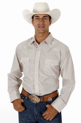Practical Choice Roper Mens Tan Cotton Blend L/S Pearl Snap Button Tone On Tone Western Shirt