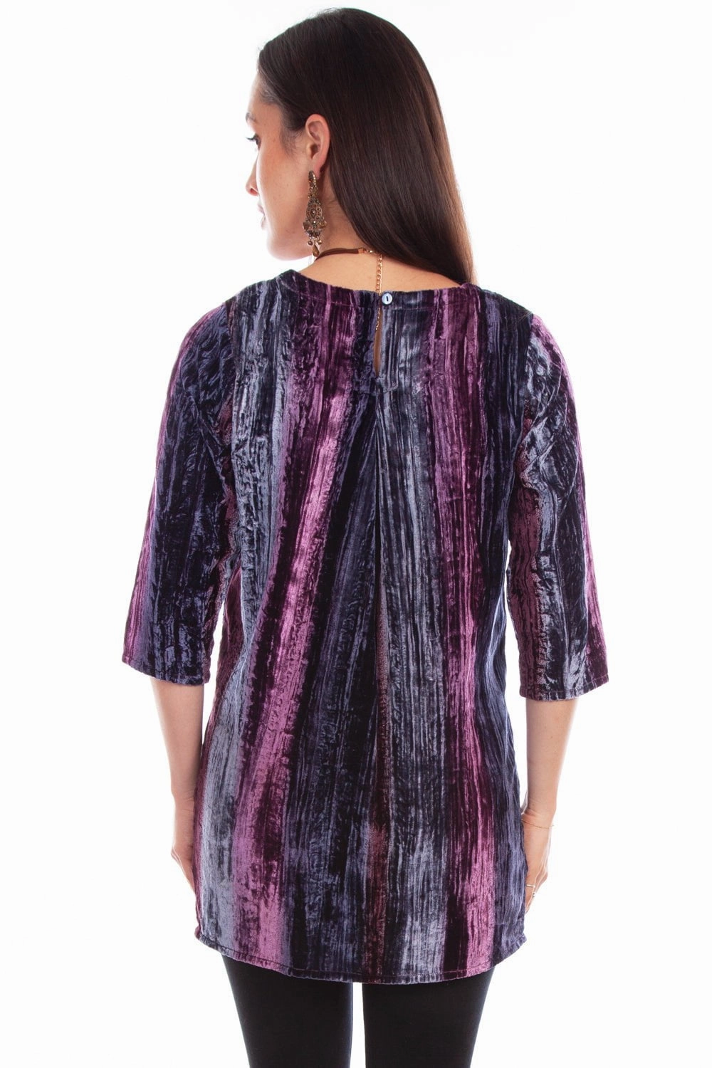 Comfortable Wear Static Dissipating Fiber Scully Womens Vibrant Velvet Plum Nylon Viscose 3/4 Sleeve S/S Tunic