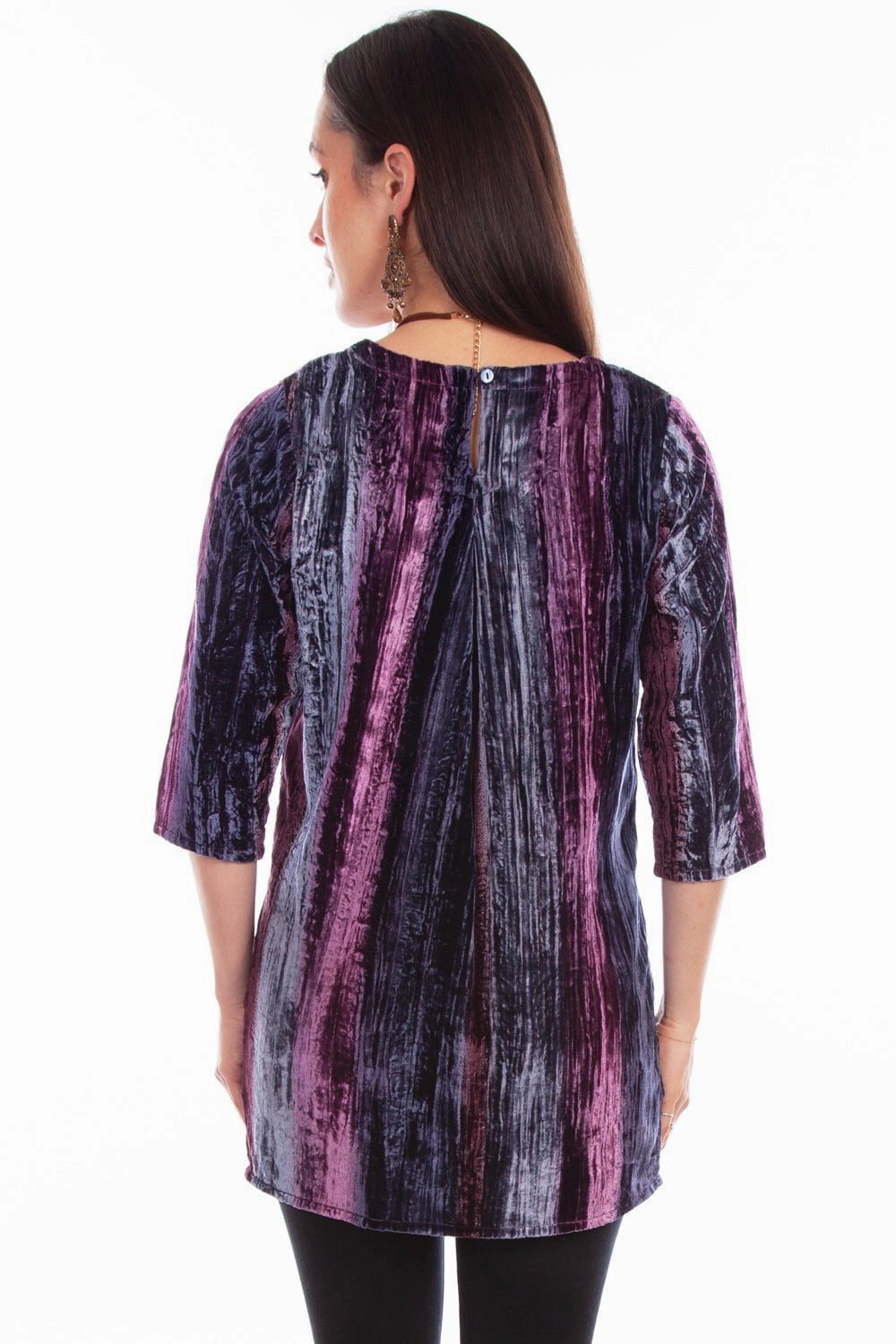 shopping spree Boho chic Scully Womens Vibrant Velvet Plum Nylon Viscose 3/4 Sleeve S/S Tunic