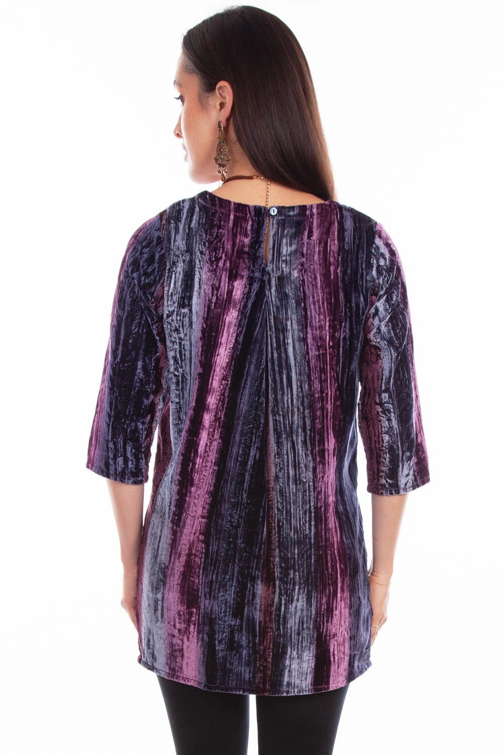 Scully Womens Vibrant Velvet Plum Nylon Viscose 3/4 Sleeve S/S Tunic Travel-friendly