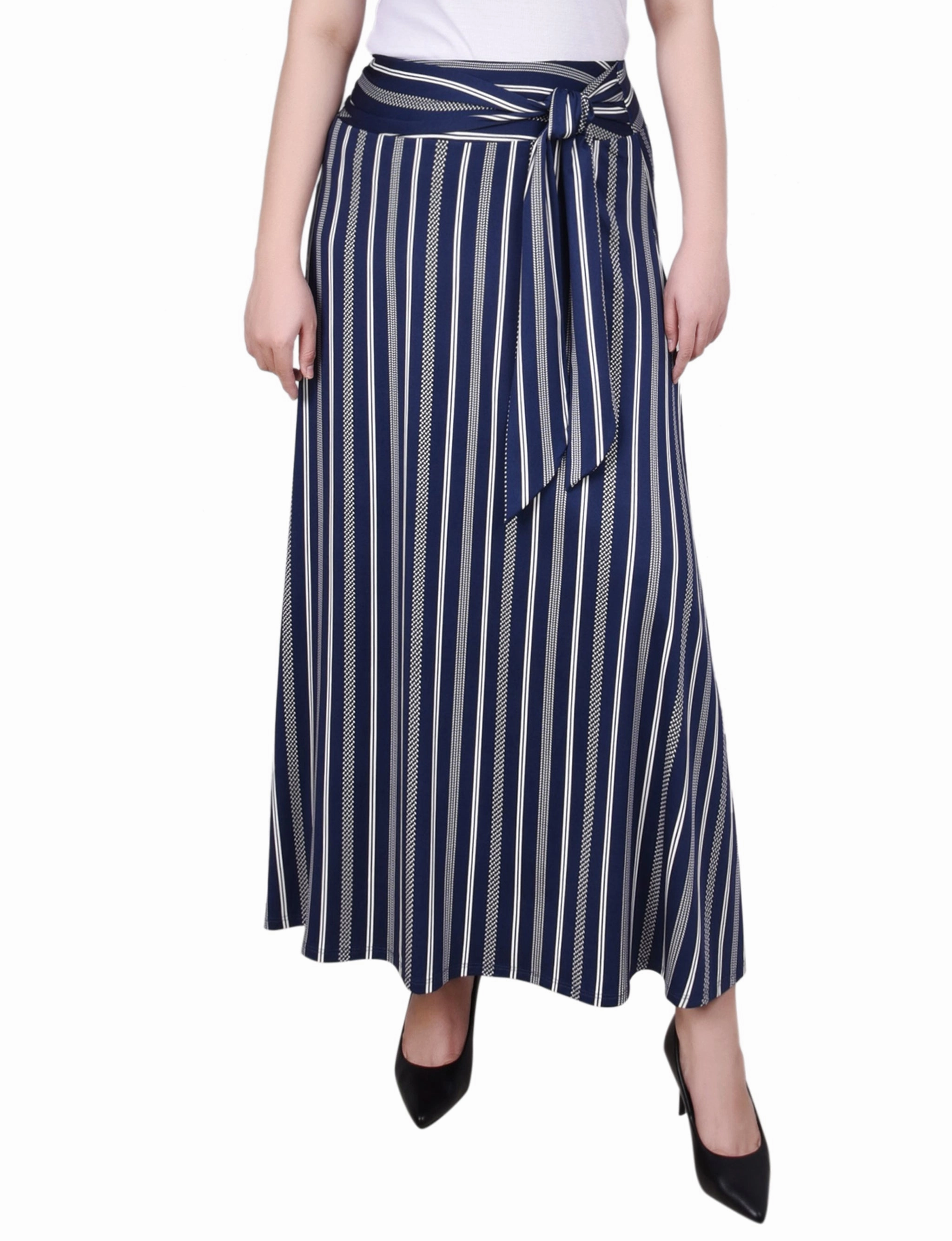 Two Tone Trim Maxi Skirt With Sash Waist Tie