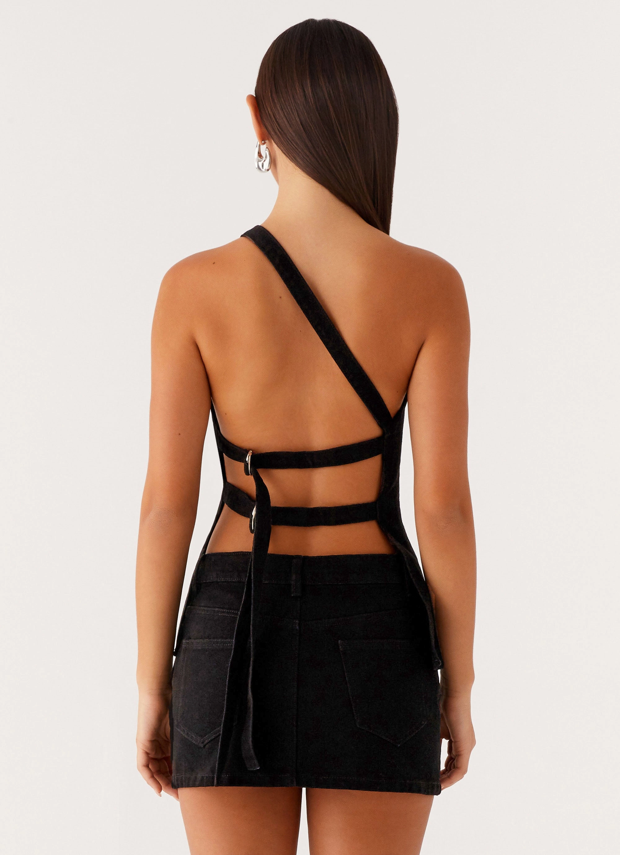 AdjustableNeckline Maysa Denim Top - Black