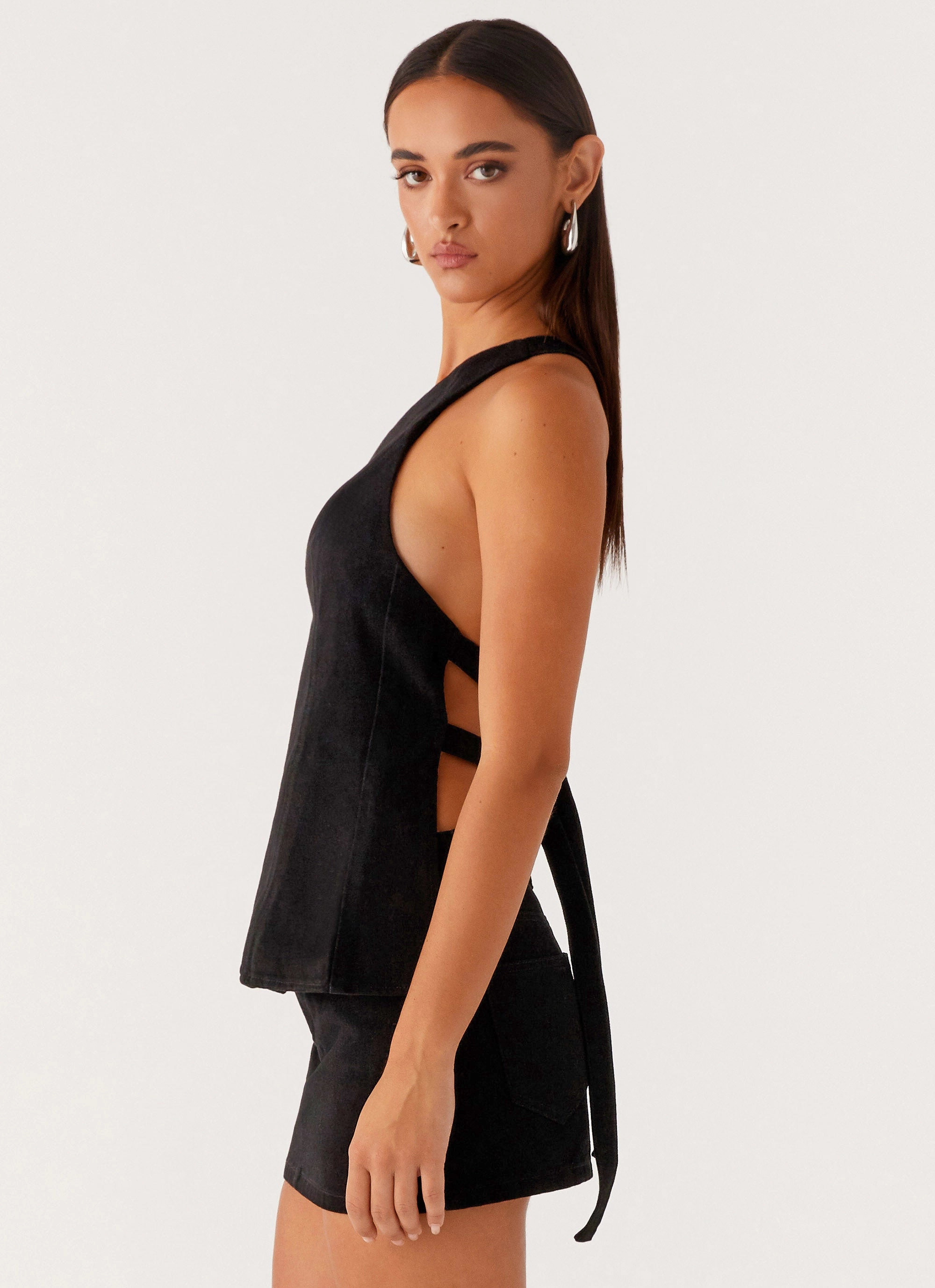 Maysa Denim Top - Black BreathableMesh Simple Shirt