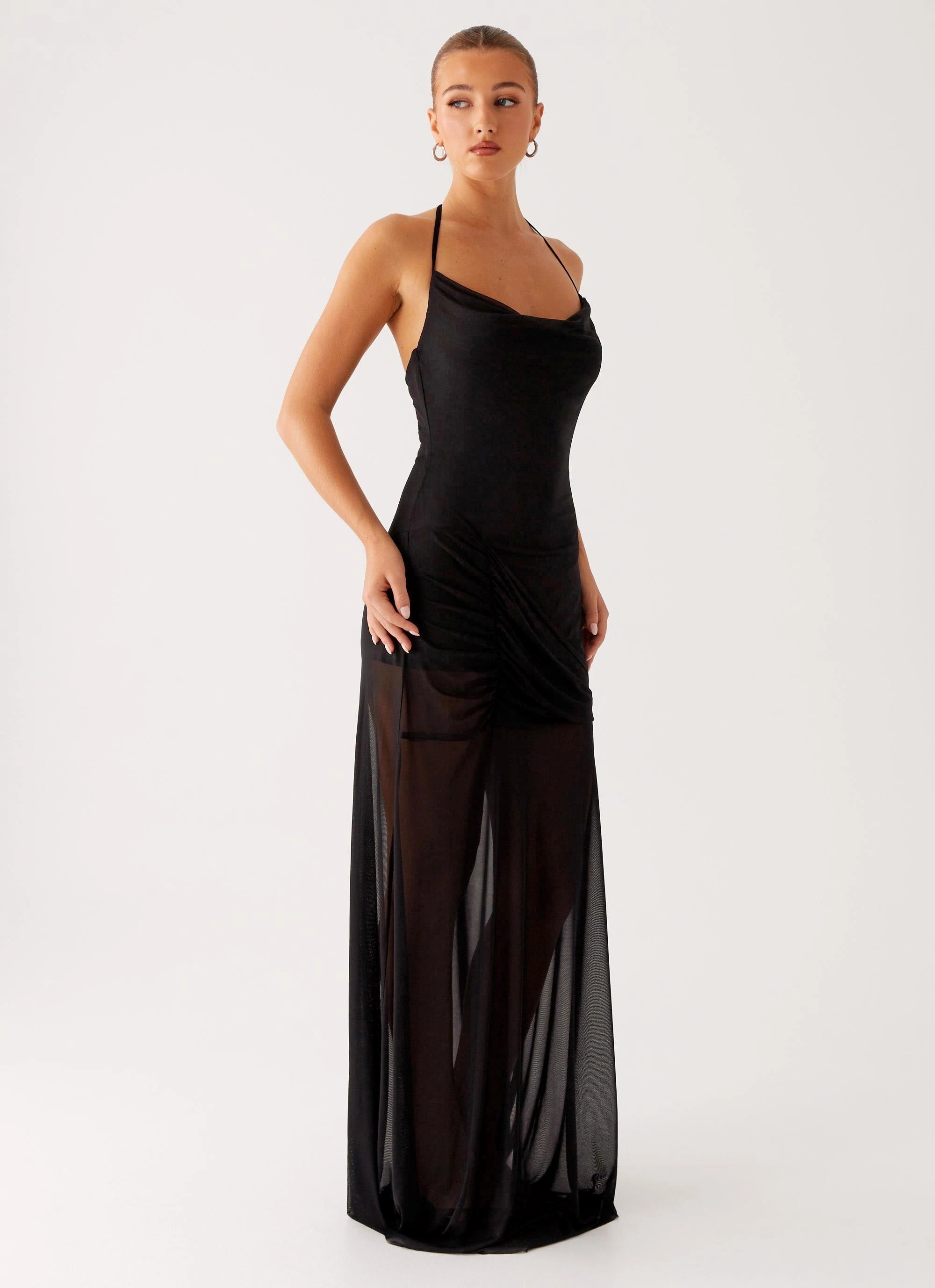 Open-back Layered Design Mckinley Maxi Dress - Black