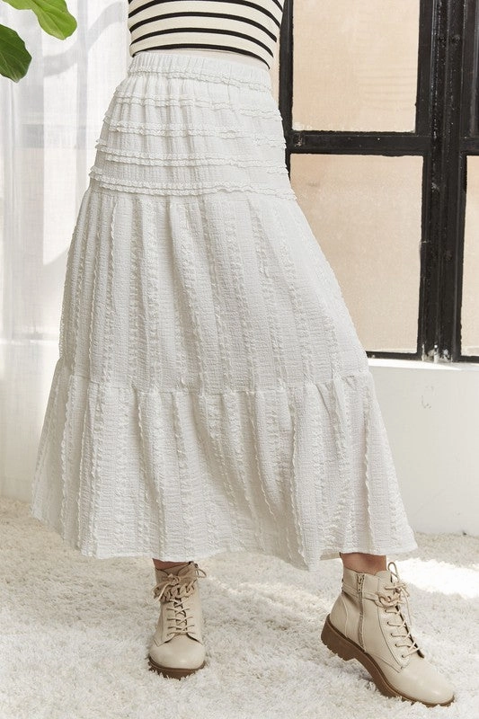 Aesthetic Look Drawstring closure MEADOW ELASTIC WAISTBAND TIERED MIDI SKIRT