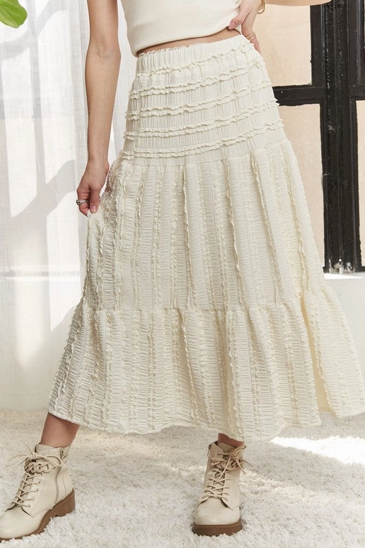 Laid Back Look MEADOW ELASTIC WAISTBAND TIERED MIDI SKIRT