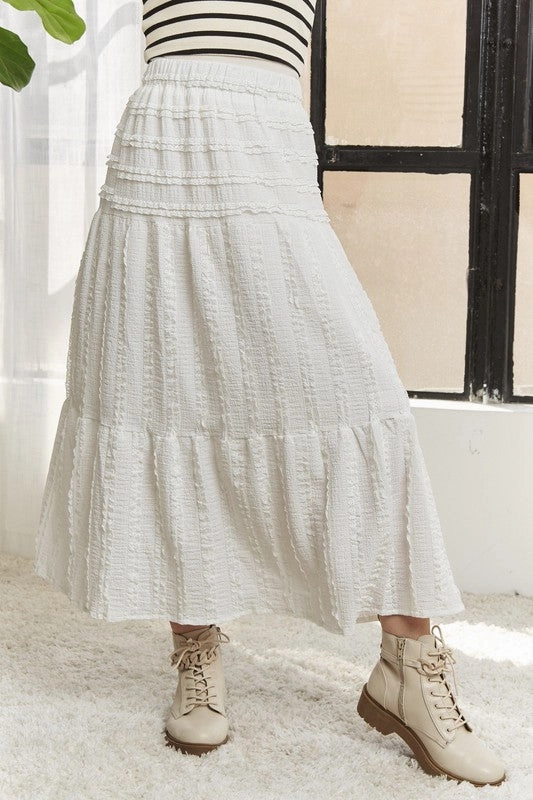 MEADOW ELASTIC WAISTBAND TIERED MIDI SKIRT Cozy Vibes