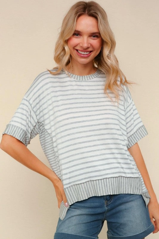 Meagan Loose Fit Knit Top W/ Outseam Overlock Non Chafing Side Seams LightweightWeave