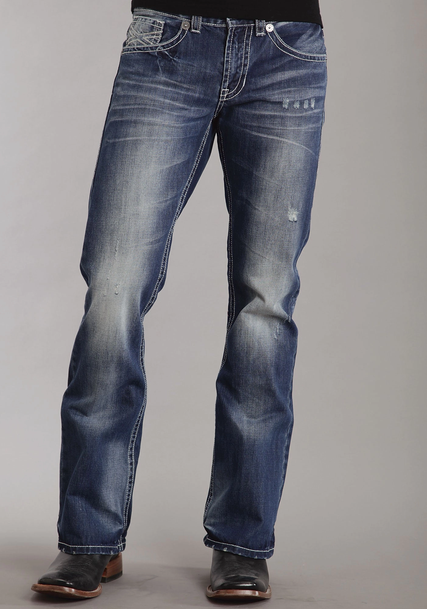Cool Texture comfortable option Mens Stetson Blue Cotton Blend Med Wash White X Bootcut Rocks Fit Jeans