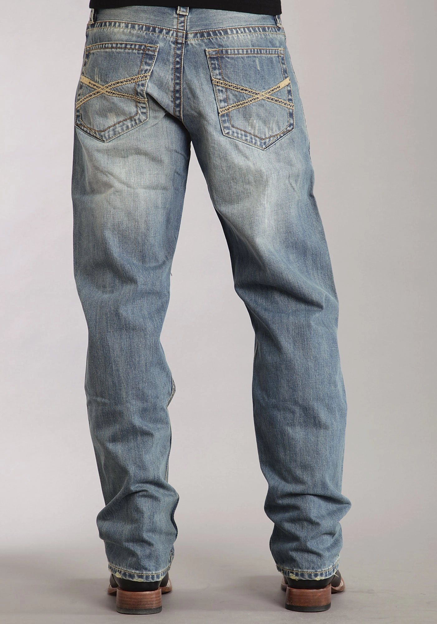 Rainy Day High Quality Mens Stetson Blue Cotton Blend Medium Wash Straight Leg Relaxed Jeans