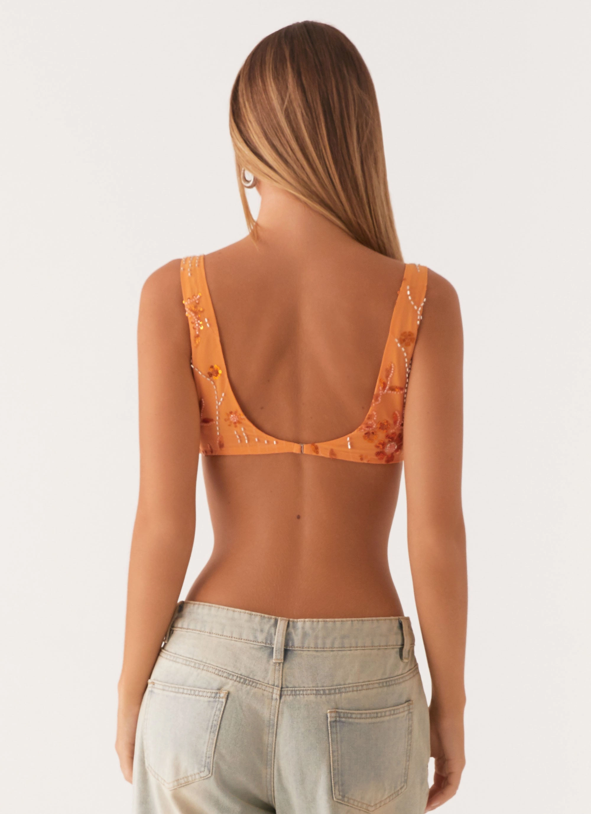 Mercer Sequin Bralette - Orange Stretch Woven Material Compression Fit Engineering
