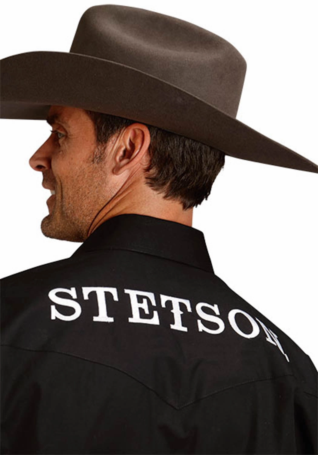 checkered pattern Stetson Mens Western Logo Sleeve Black 100% Cotton L/S Shirt