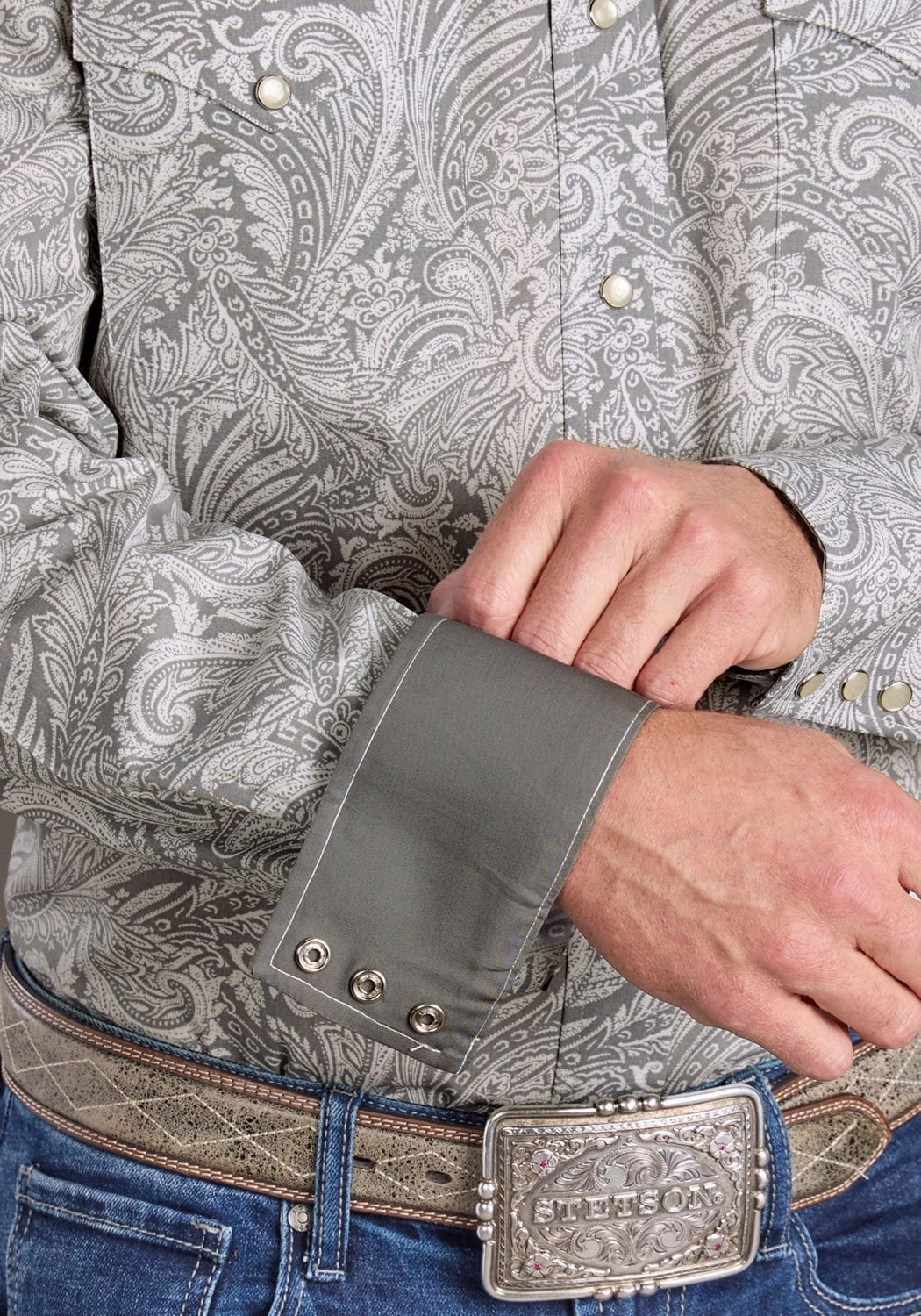 Stetson Mens 2394 Paisley Smoke Grey 100% Cotton 1 Pkt L/S Shirt Linen blend