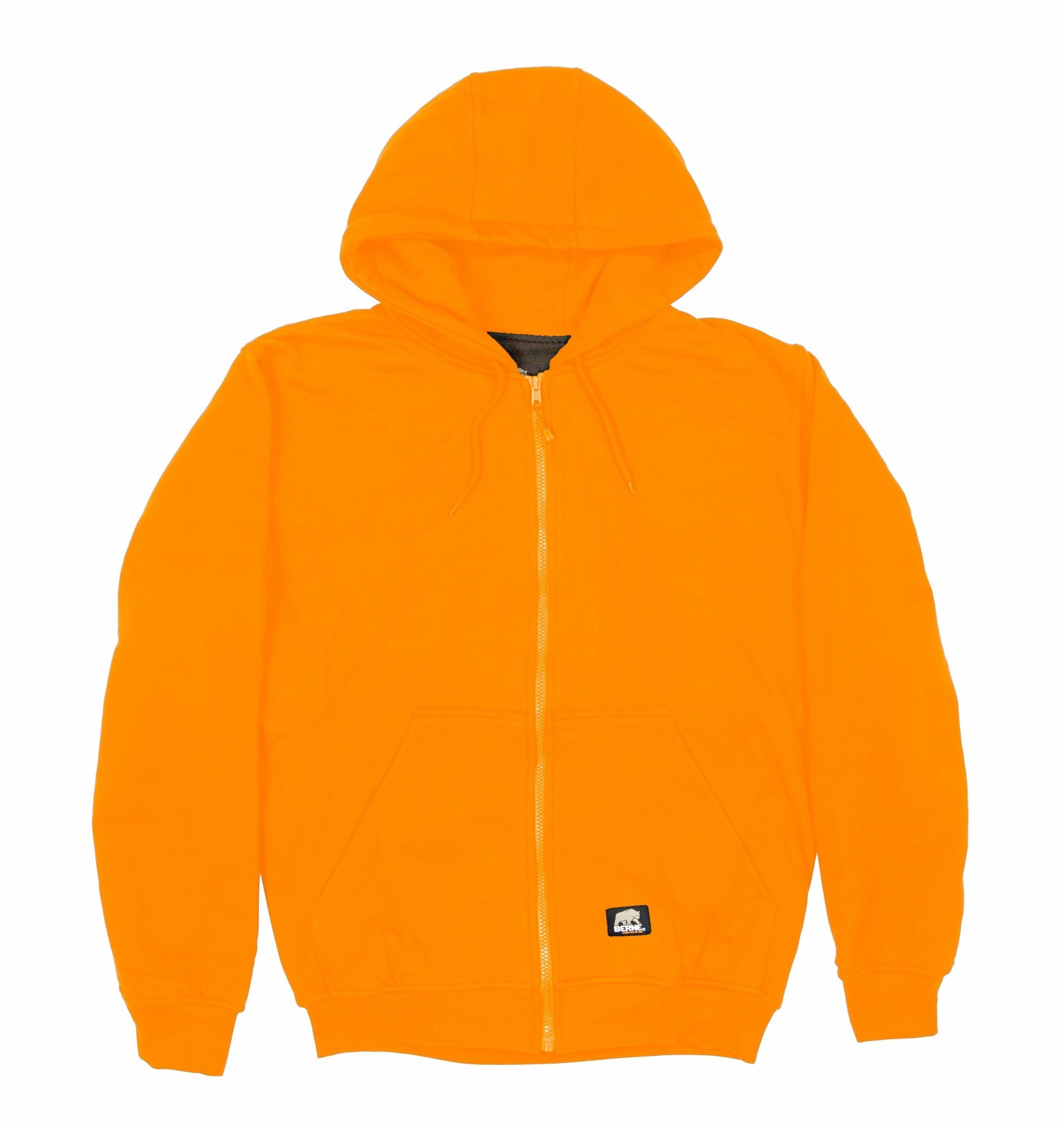 Cuffed hem Berne Mens Orange Fleece Hooded Sweatshirt