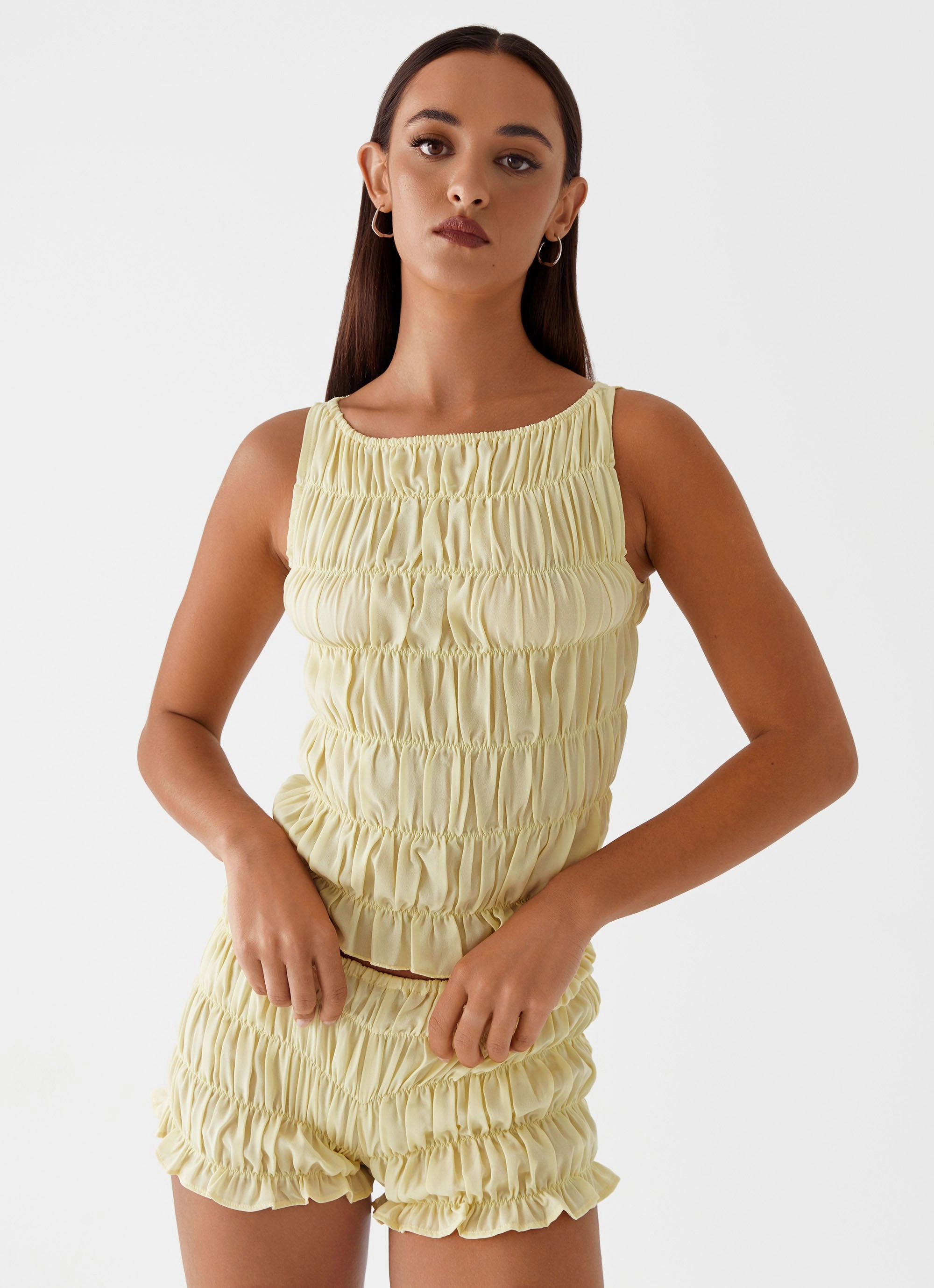 Messina Ruched Tank Top - Yellow Trendy-Design Stylish Outfit