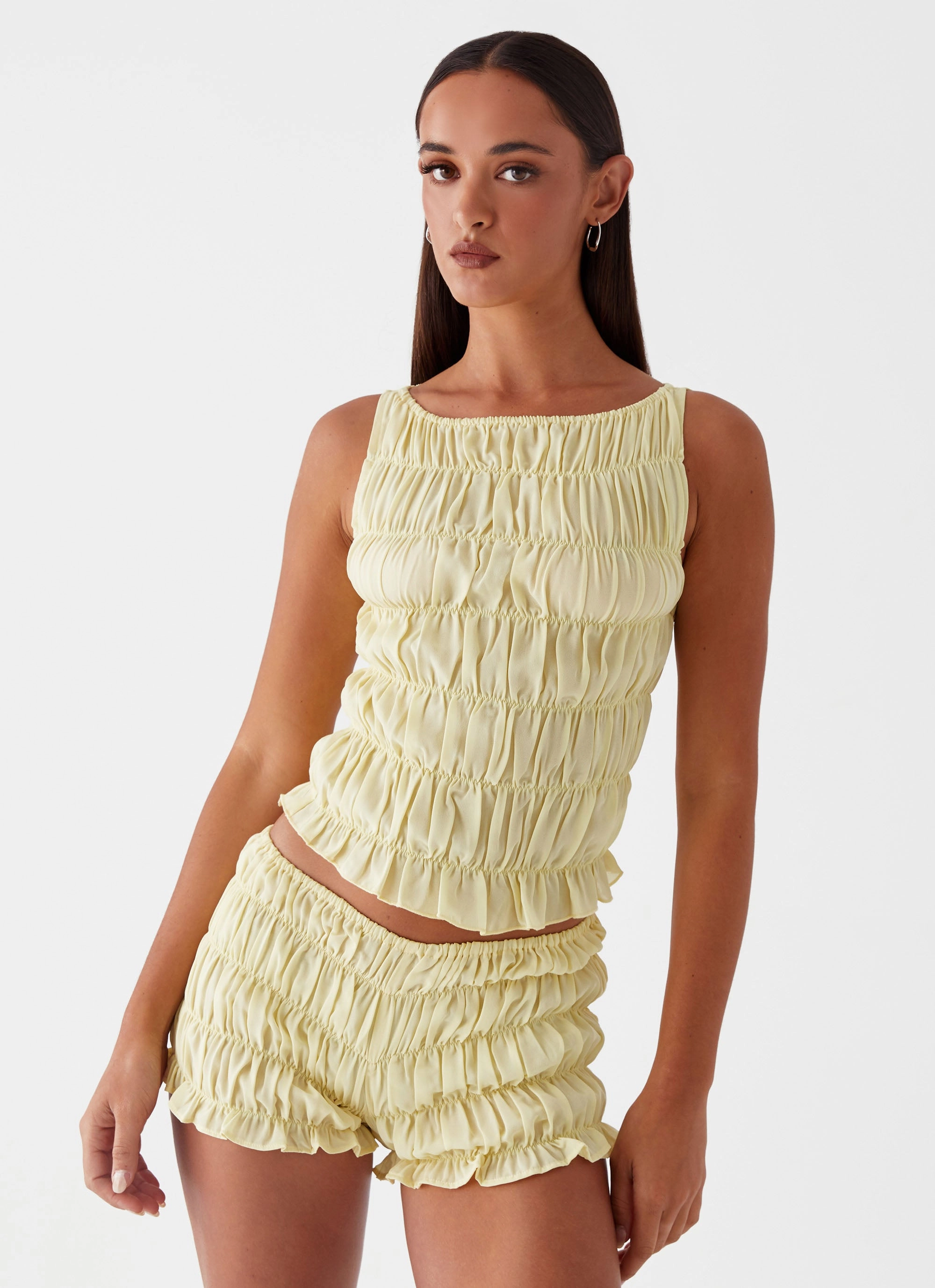 Winter Look Knit Wear Messina Ruched Tank Top - Yellow