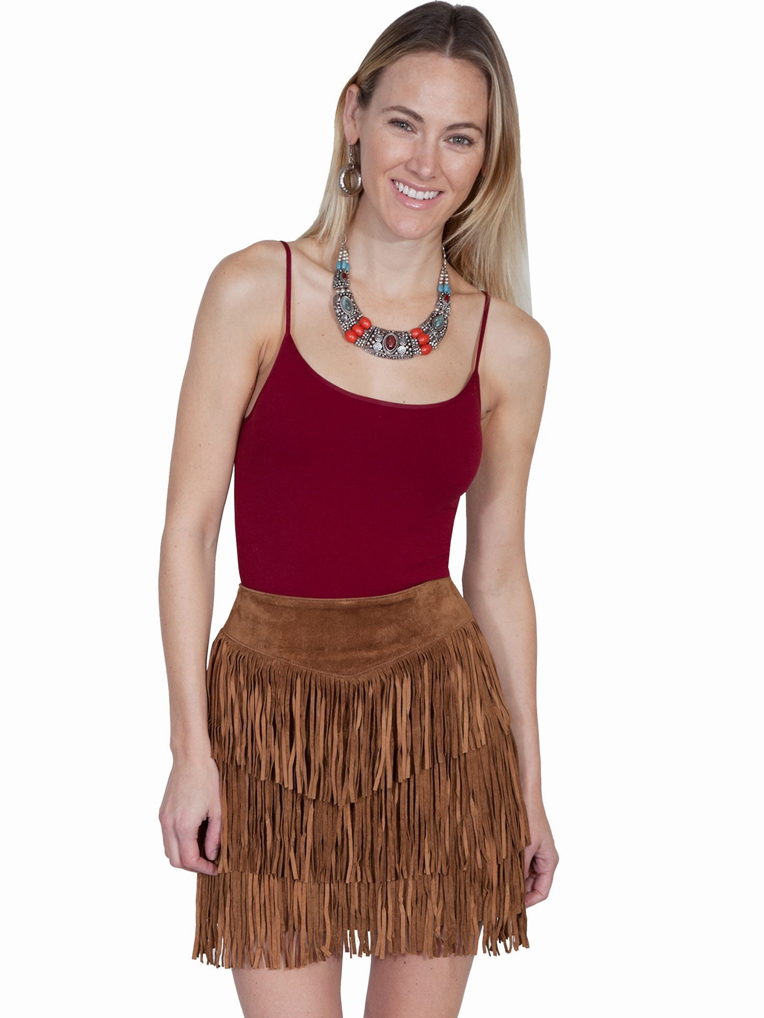 Moisture Wicking Textile Faux Leather Scully Womens Cinnamon Boar Suede Fringe Skirt