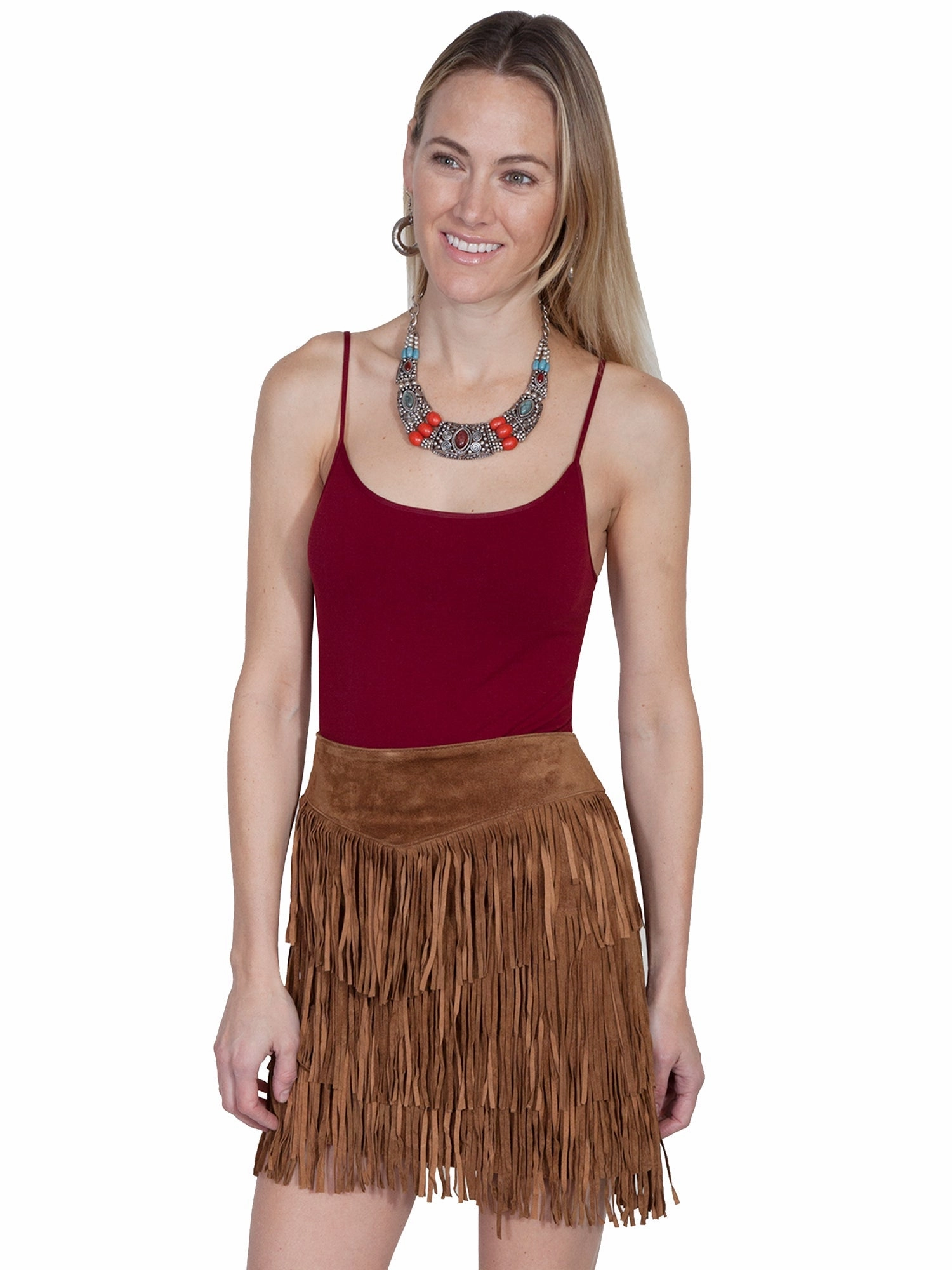 City Tones Scully Womens Cinnamon Boar Suede Fringe Skirt