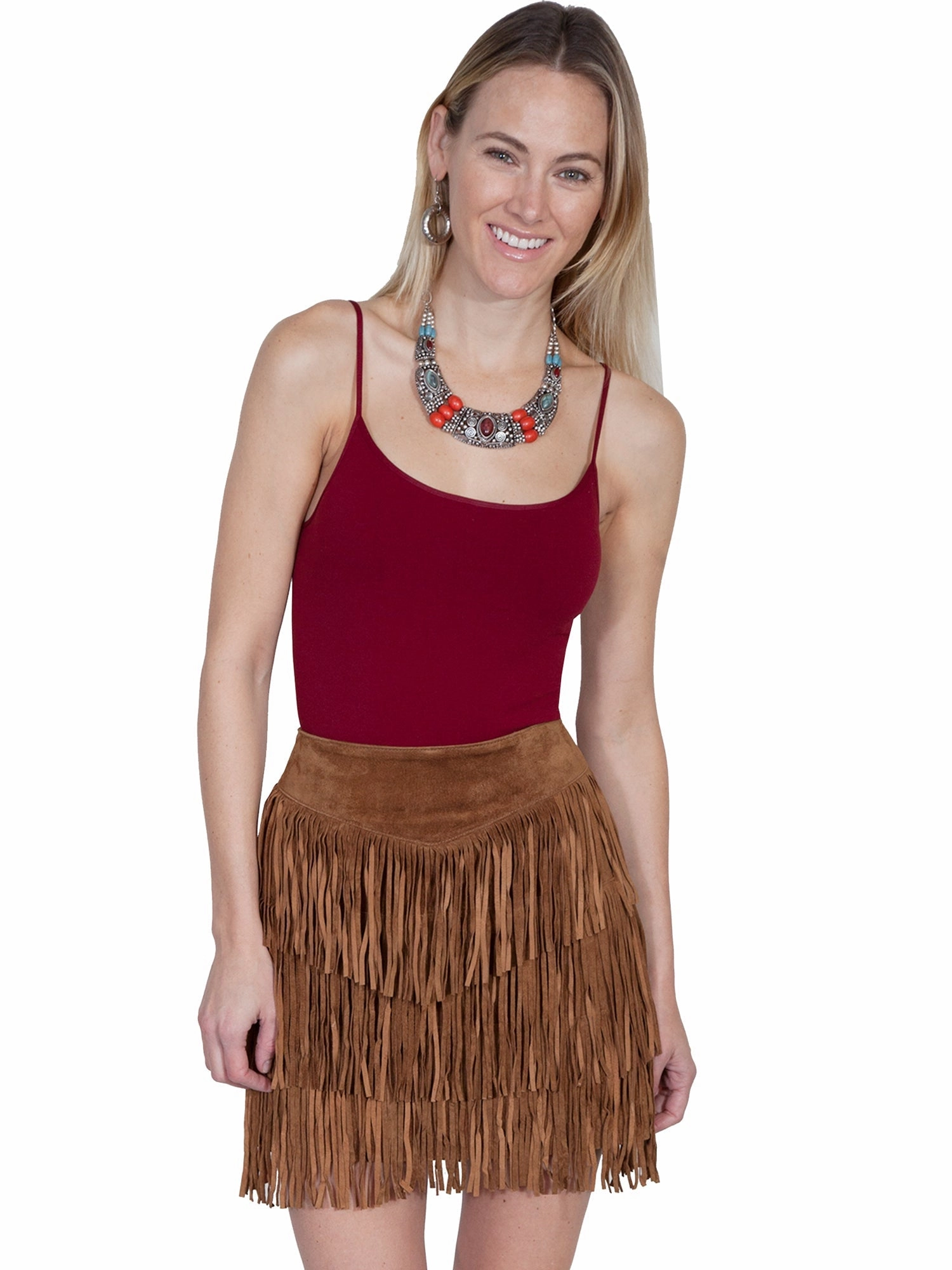 Scully Womens Cinnamon Boar Suede Fringe Skirt Cozy Vibes