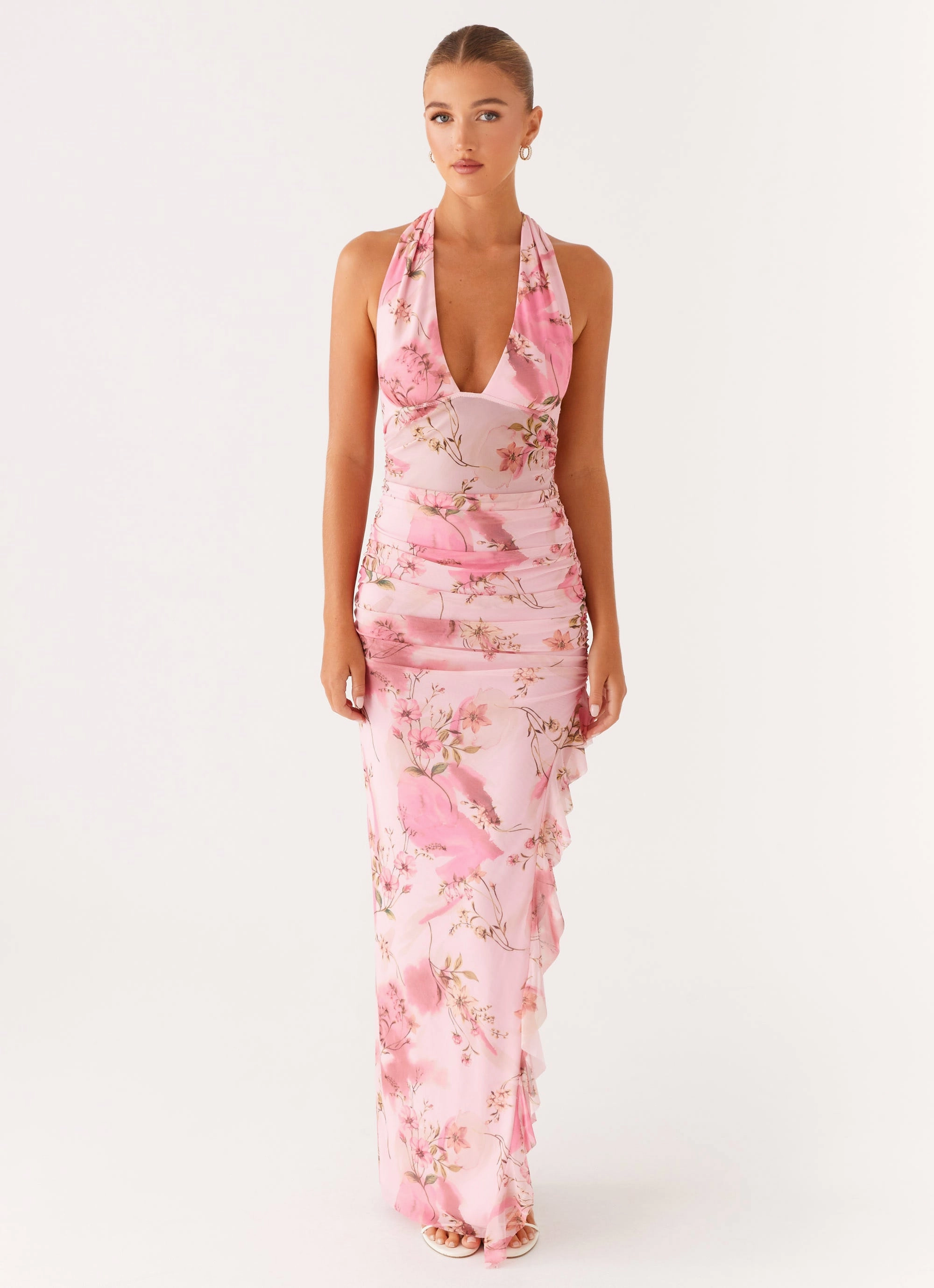 Winter Style Piece Micca Halter Maxi Dress - Pink Floral Print