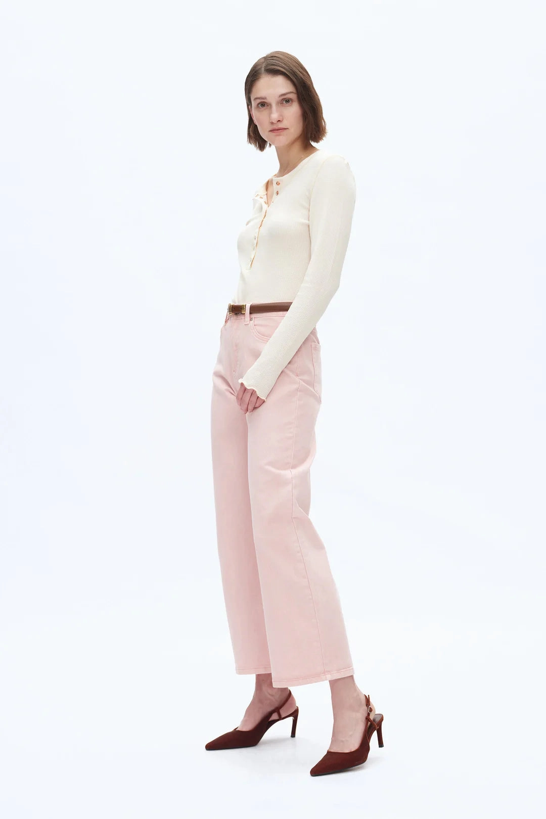 stain guard Mid Rise Barrel Jeans - Pearl Pink