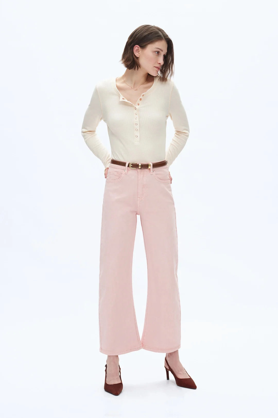 Mid Rise Barrel Jeans - Pearl Pink Thermal Regulating Fabric Fashion Layer