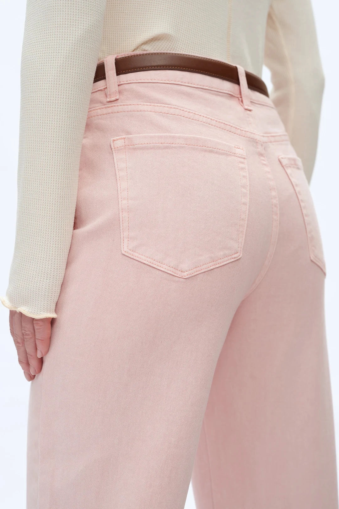 Mid Rise Barrel Jeans - Pearl Pink Chilly Day Ready Lightweight Weave