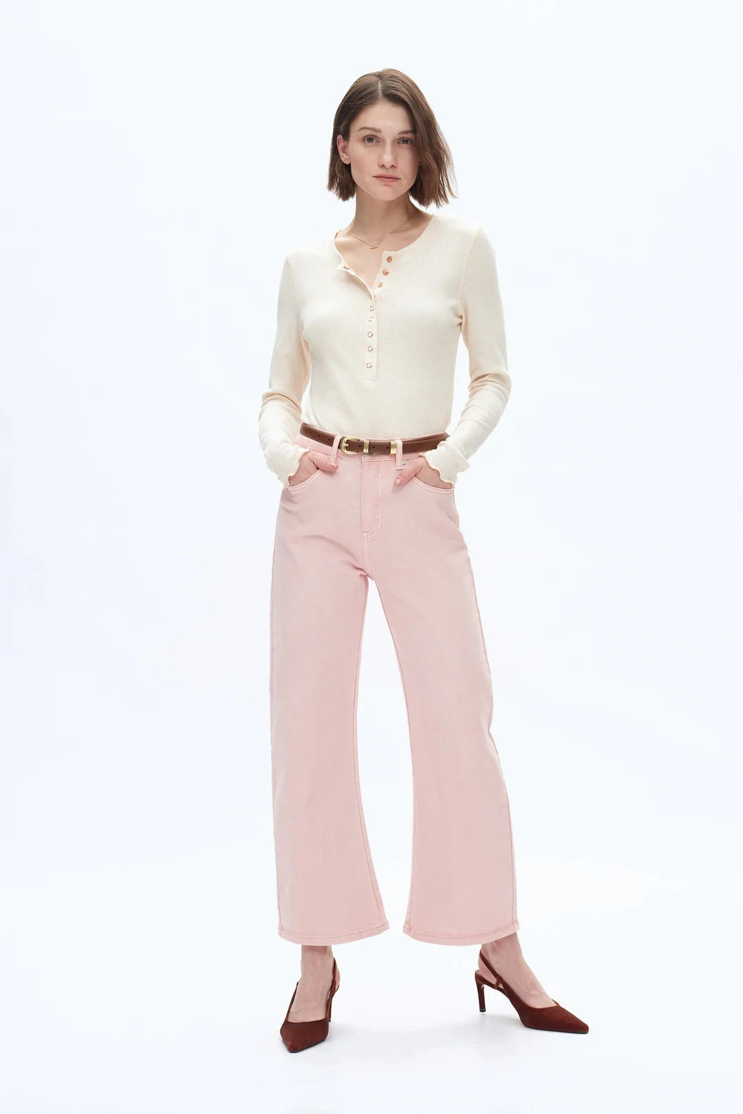 Mid Rise Barrel Jeans - Pearl Pink Cozy Layering