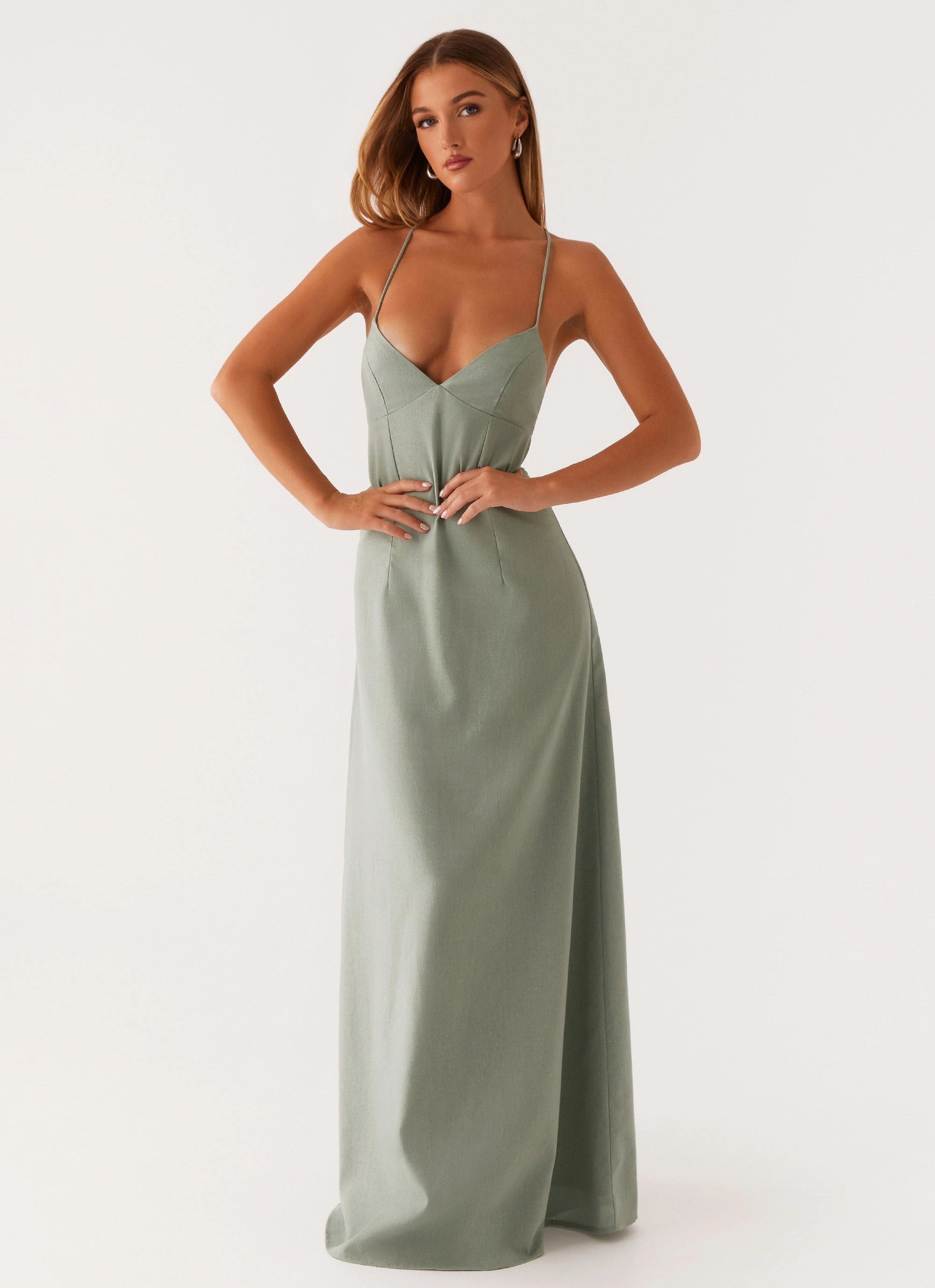 Middle Ground Linen Maxi Dress - Sage Comfort Mode