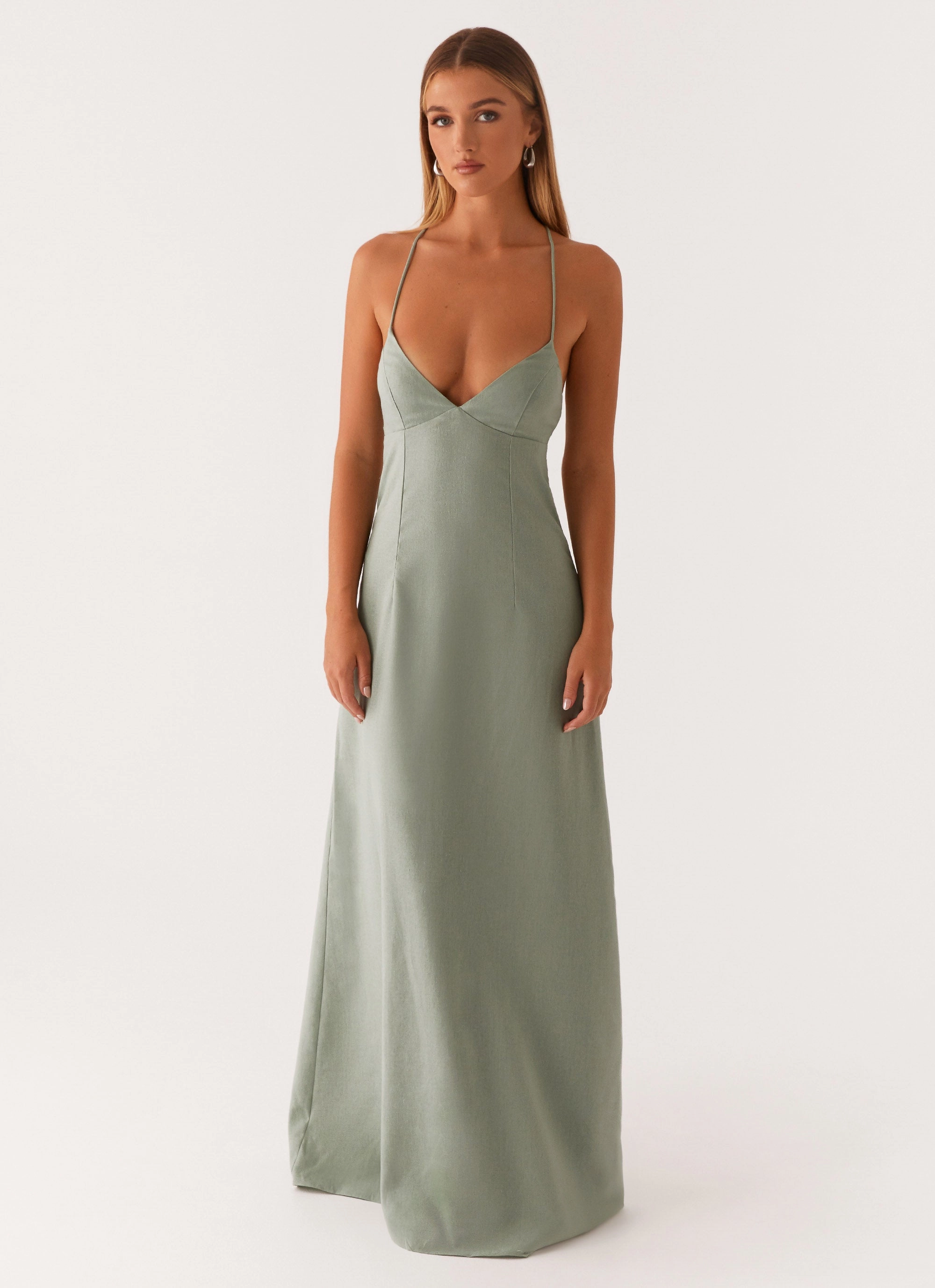 Vibe Style Middle Ground Linen Maxi Dress - Sage